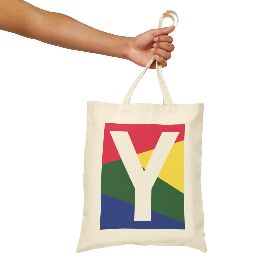 Initial Y Colorblock Canvas Tote Bag — Monogram Letter Y Reusable Grocery Tote
