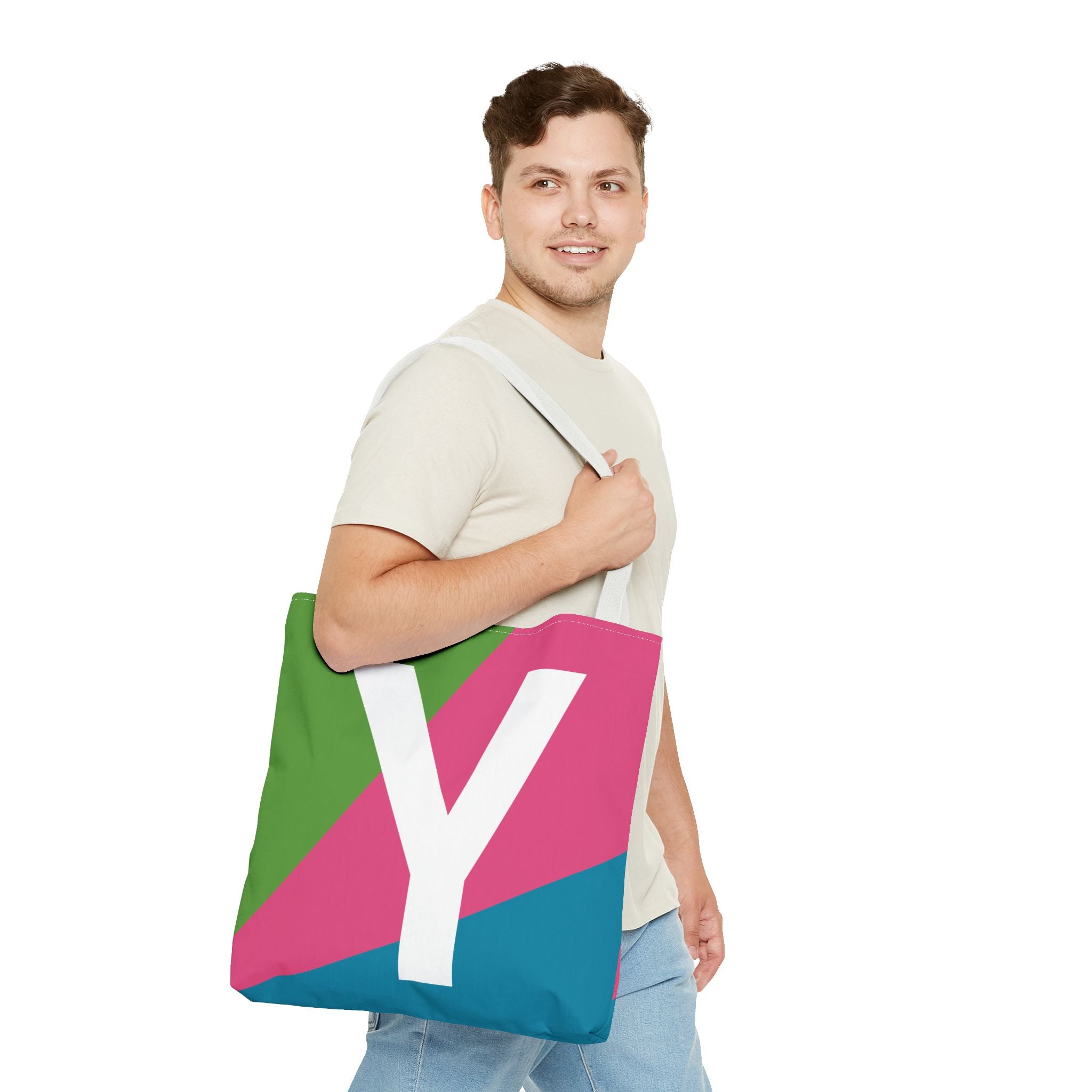 Monogram 'Y' Colorblock Tote Bag — Personalized Initial Y Shoulder Tote