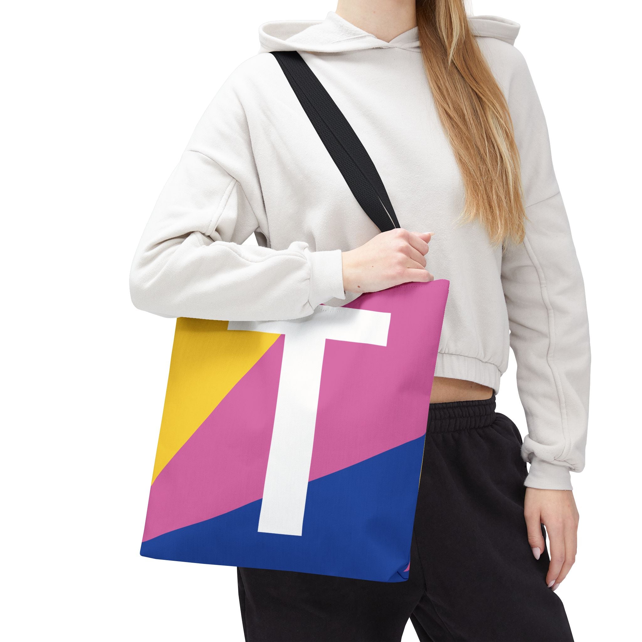 Monogram 'T' Colorblock Tote Bag — Personalized Initial T Shoulder Tote