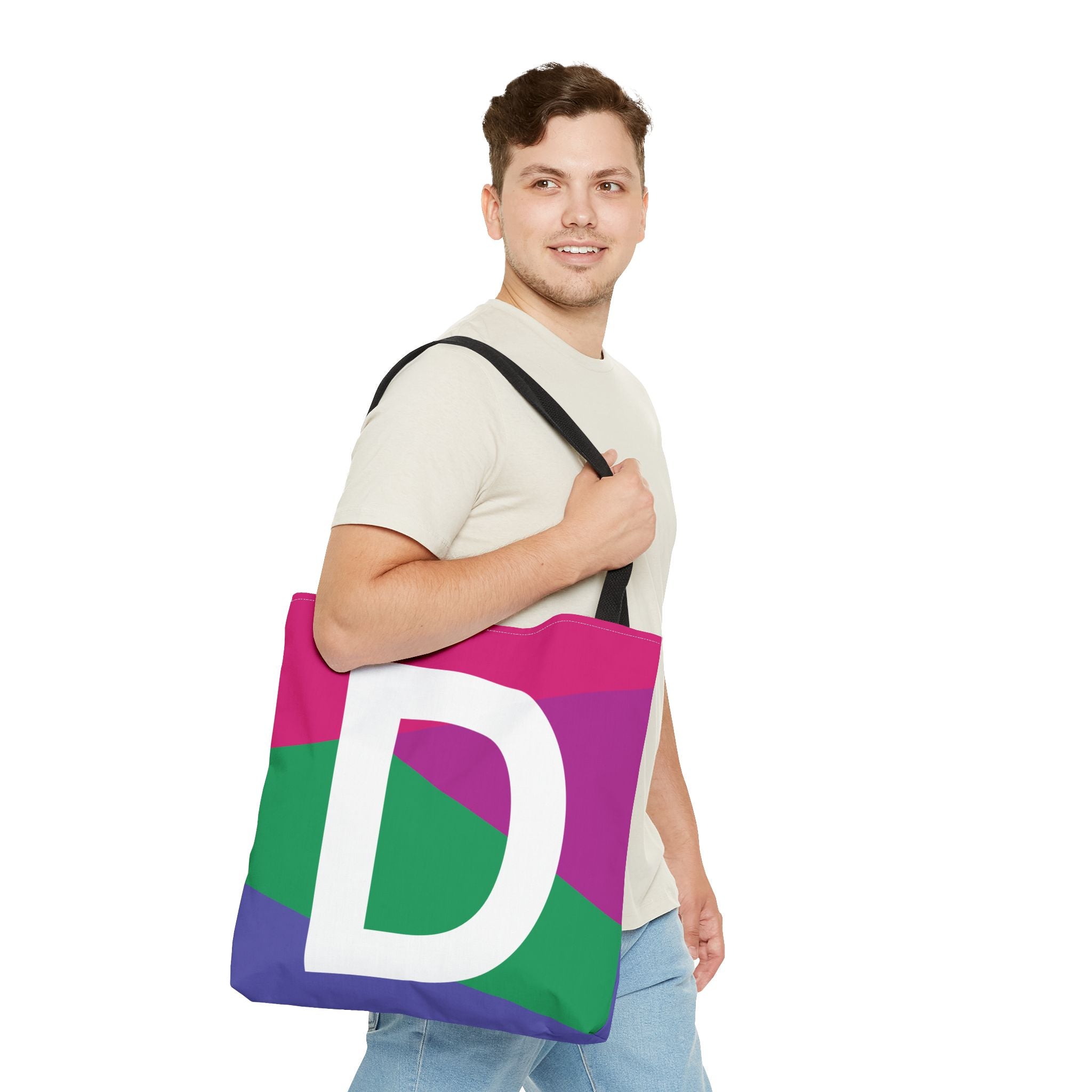 Monogram 'D' Colorblock Tote Bag — Personalized Initial D Shoulder Tote