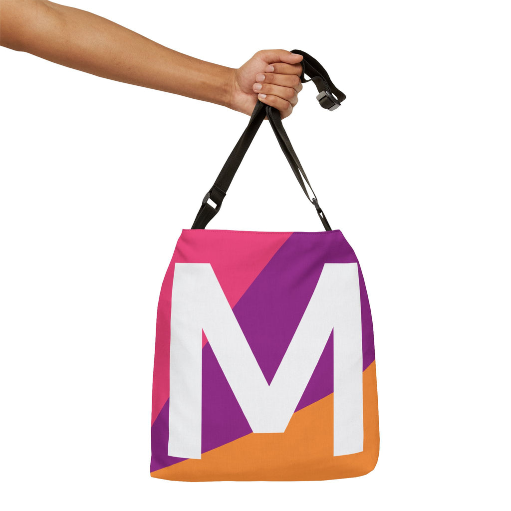 Initial Letter 'M' Colorblock Adjustable Tote Bag — Monogram Alphabet Shoulder Bag