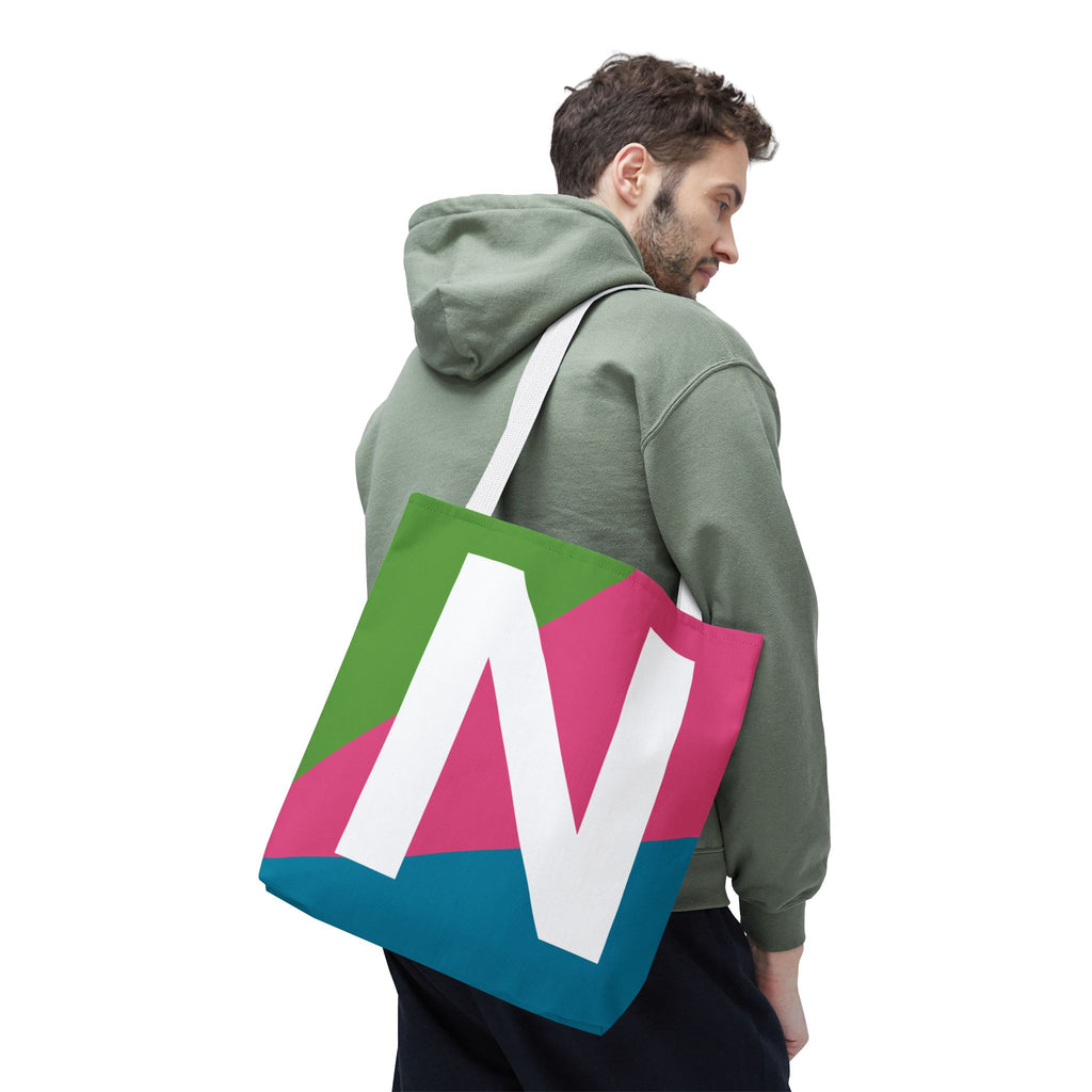 Monogram 'N' Colorblock Tote Bag — Personalized Initial N Shoulder Tote