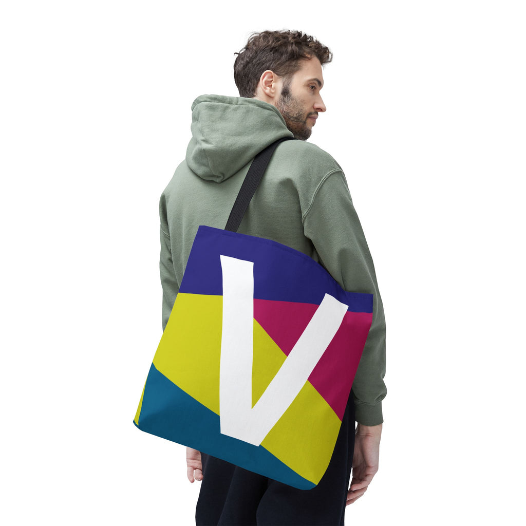 Monogram 'V' Colorblock Tote Bag — Personalized Initial V Shoulder Tote