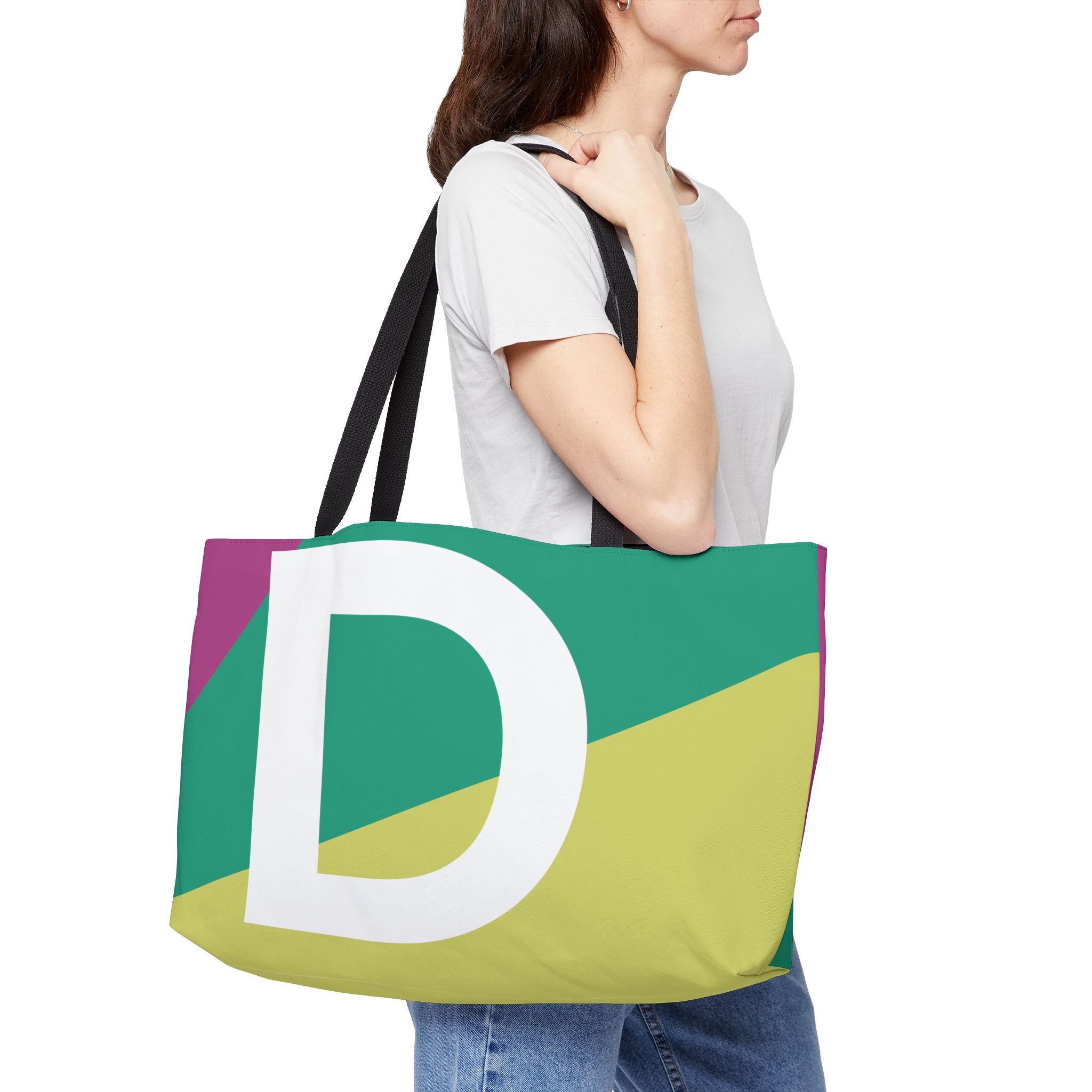 Personalized 'D' Colorblock Tote Bag — Monogram Weekender Tote