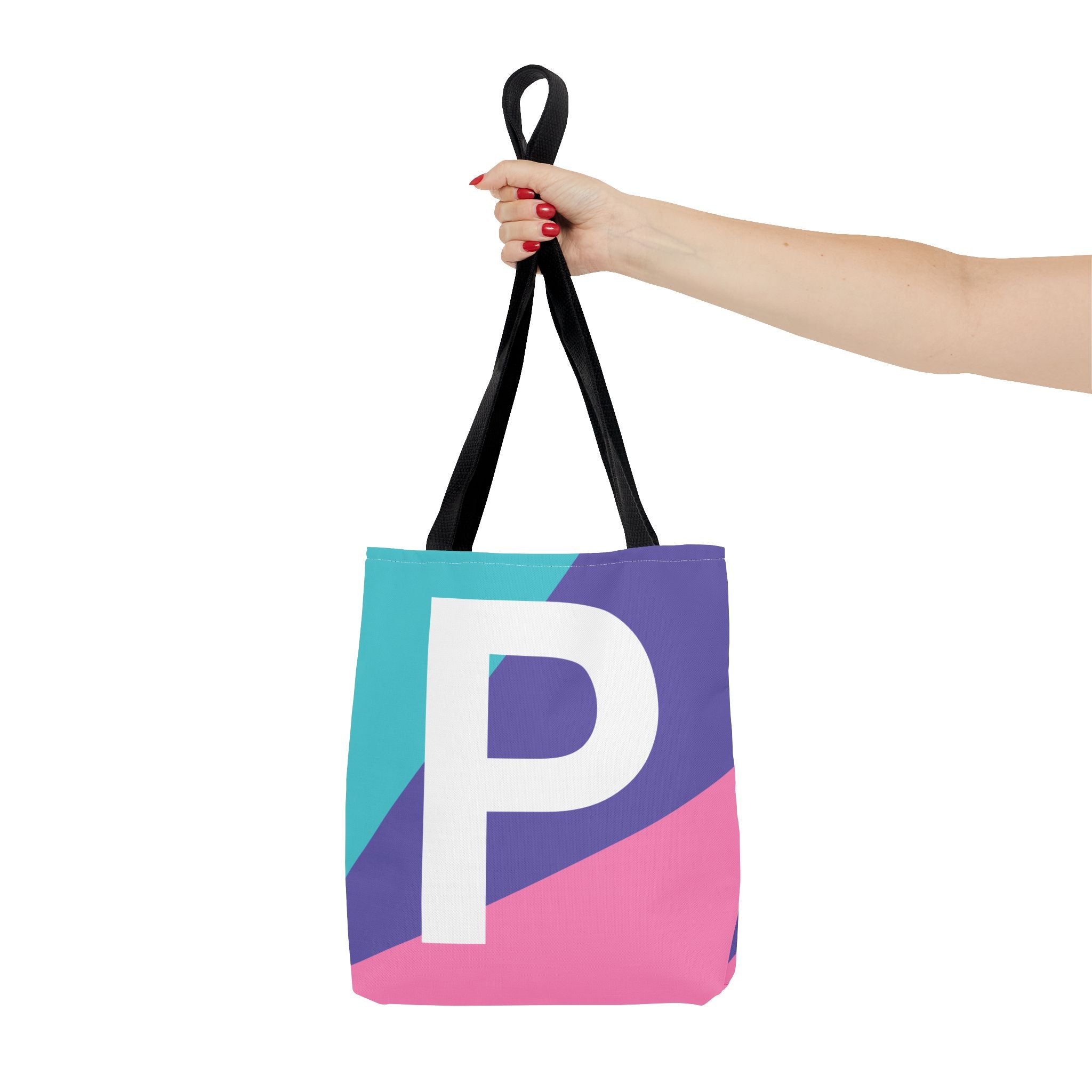 Monogram 'P' Colorblock Tote Bag — Personalized Initial P Shoulder Tote