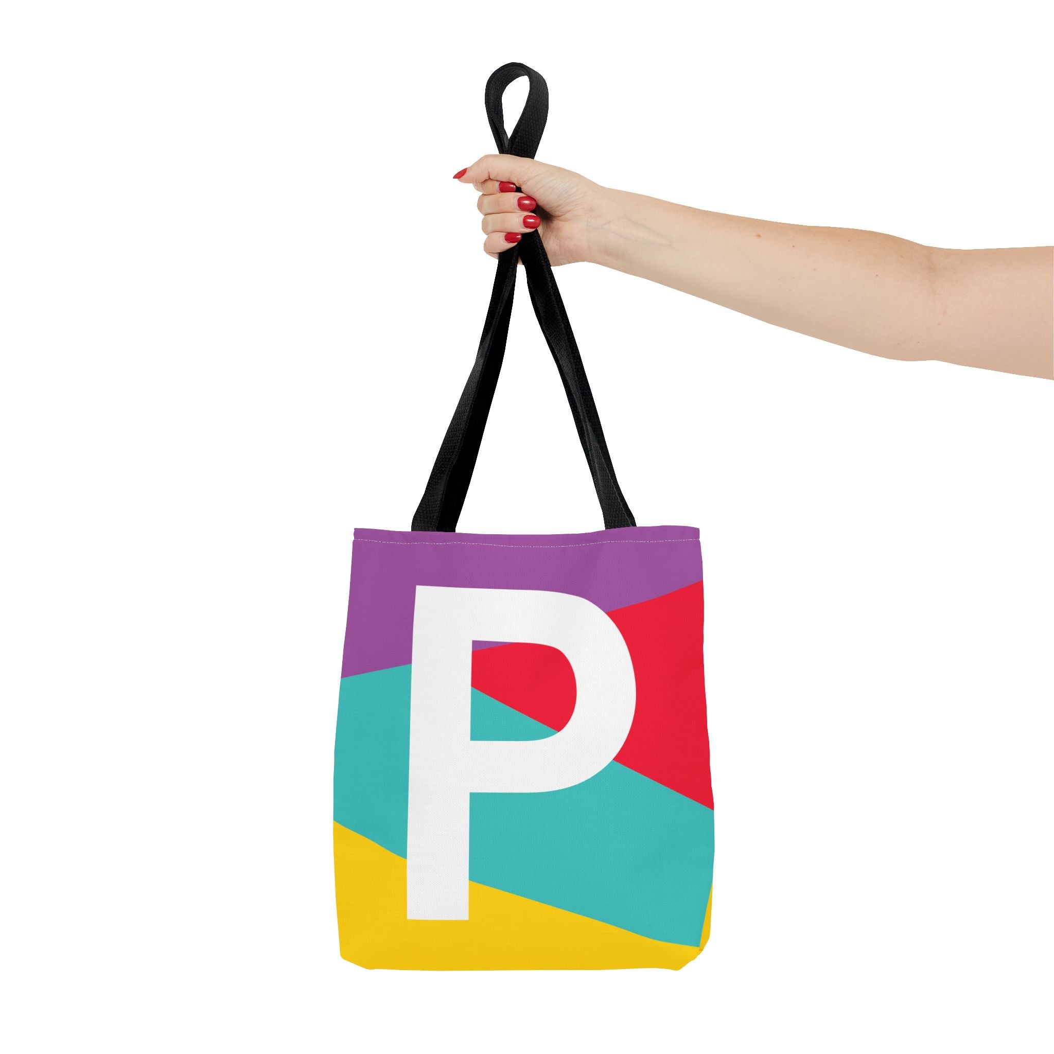 Monogram 'P' Colorblock Tote Bag — Personalized Initial P Shoulder Tote