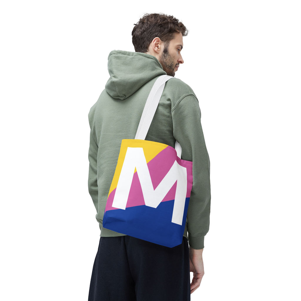 Monogram 'M' Colorblock Tote Bag — Personalized Initial M Shoulder Tote