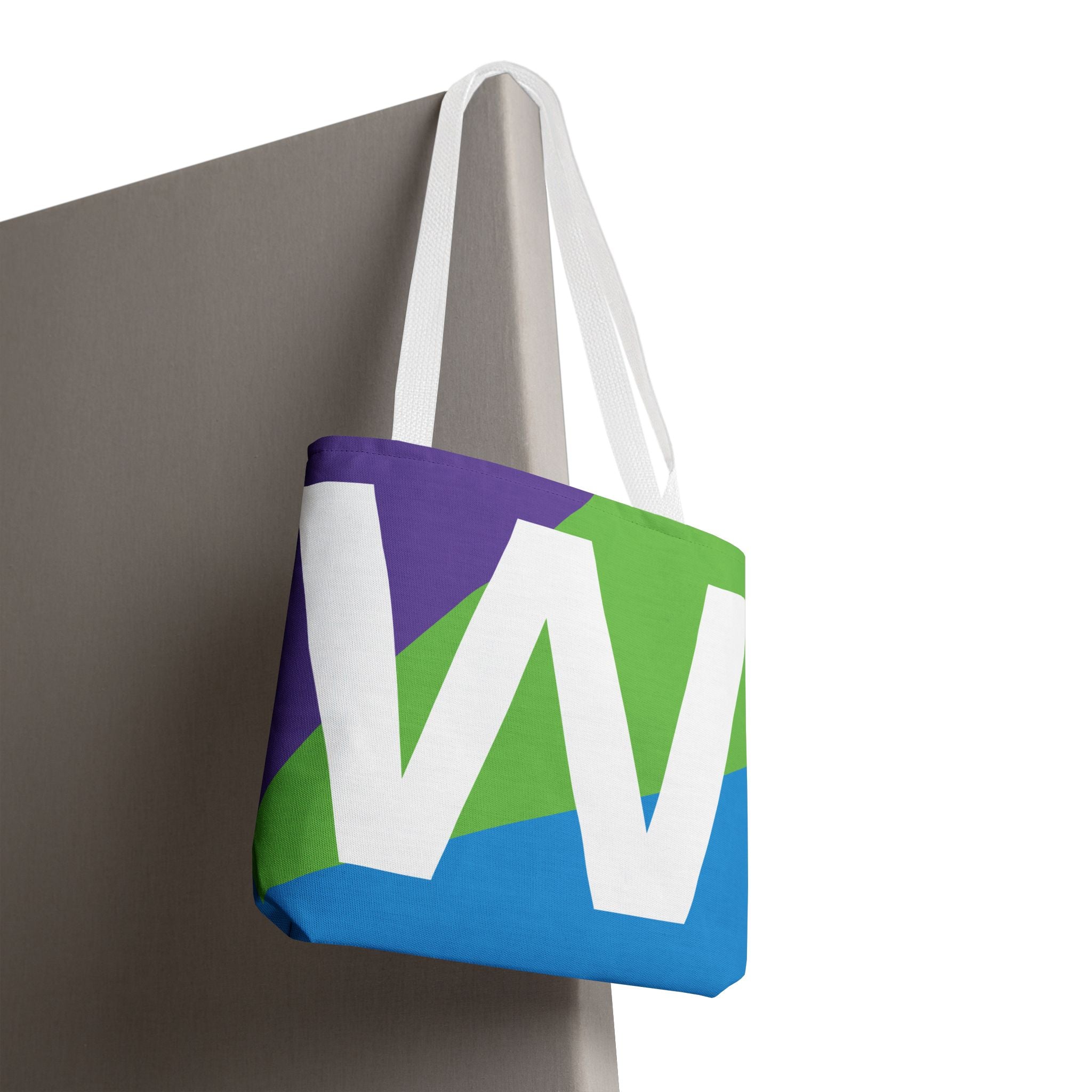 Monogram 'W' Colorblock Tote Bag — Personalized Initial W Shoulder Tote