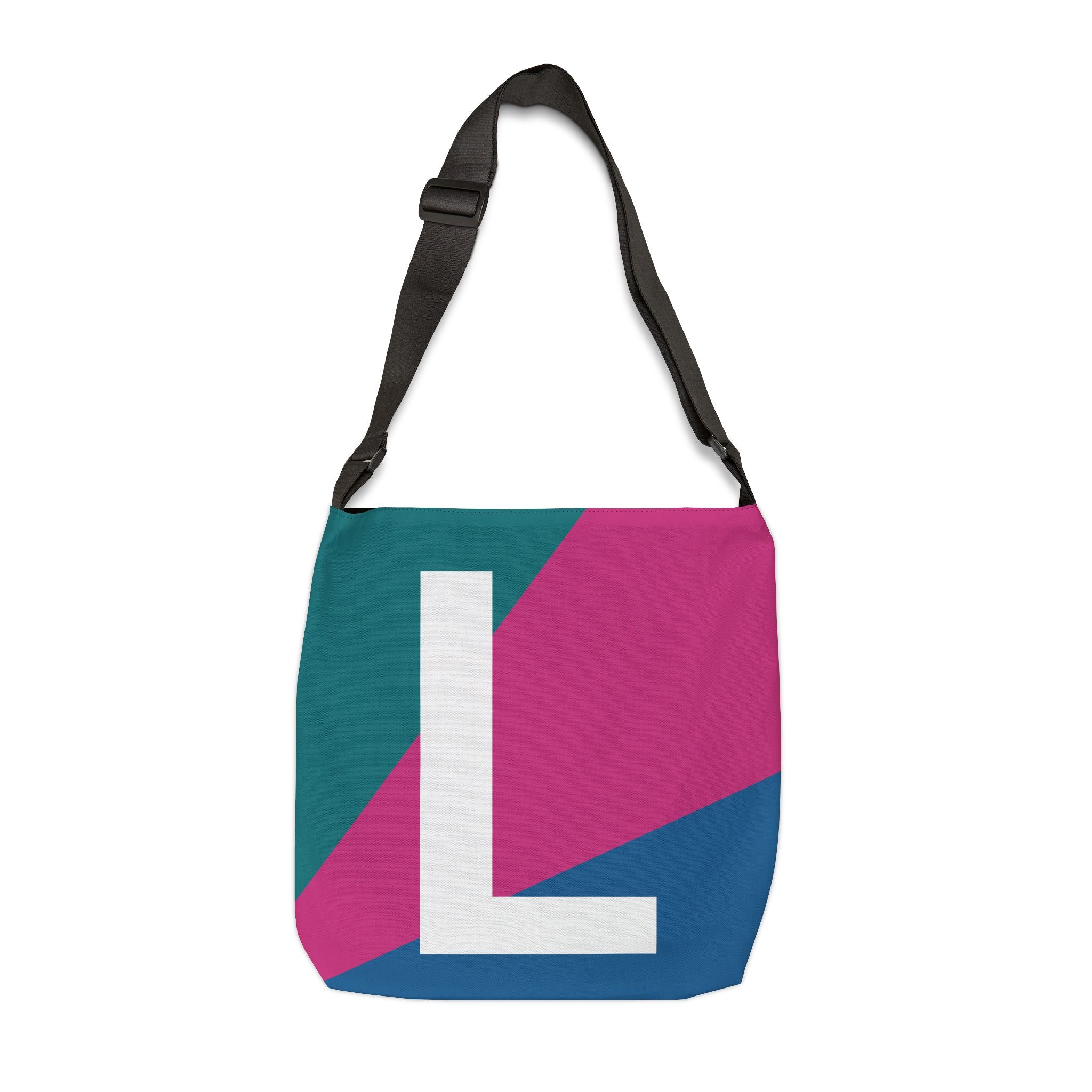 Initial Letter 'L' Colorblock Adjustable Tote Bag — Monogram Alphabet Shoulder Bag