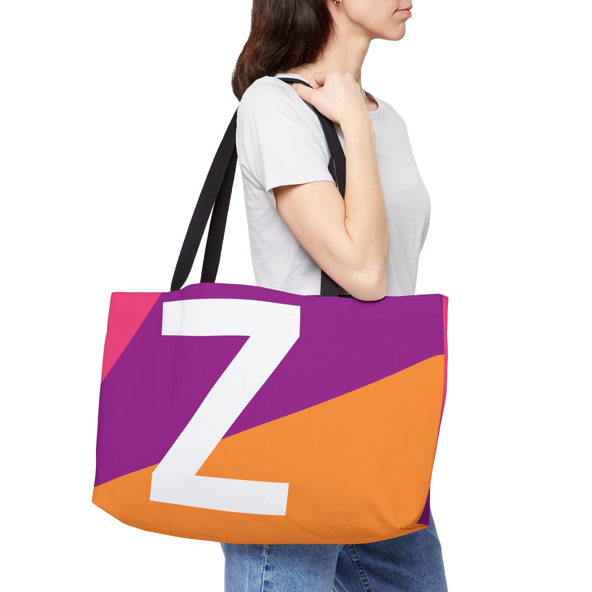 Personalized 'Z' Colorblock Tote Bag — Monogram Weekender Tote