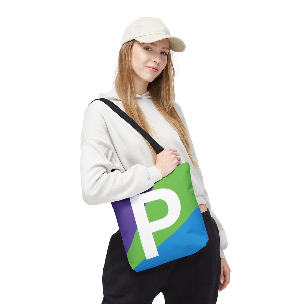 Monogram 'P' Colorblock Tote Bag — Personalized Initial P Shoulder Tote