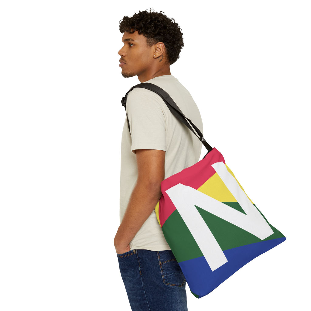 Initial Letter 'N' Colorblock Adjustable Tote Bag — Monogram Alphabet Shoulder Bag