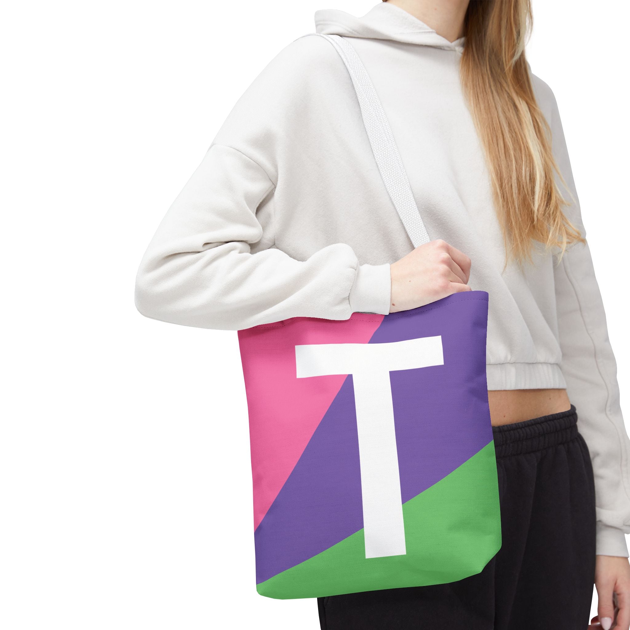 Monogram 'T' Colorblock Tote Bag — Personalized Initial T Shoulder Tote