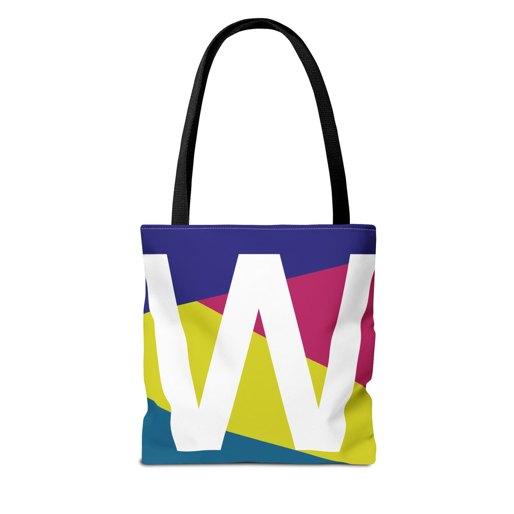 Monogram 'W' Colorblock Tote Bag — Personalized Initial W Shoulder Tote