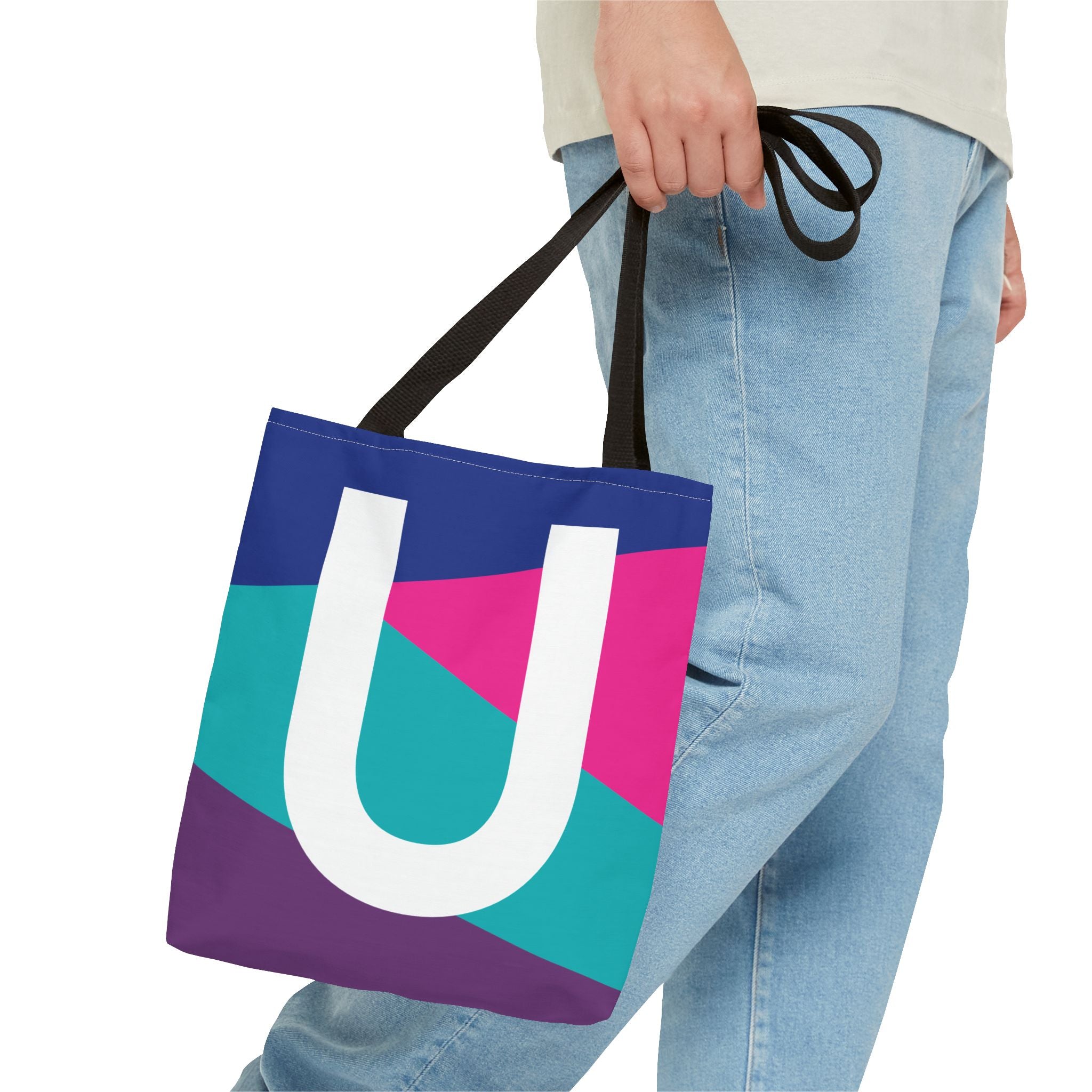 Monogram 'U' Colorblock Tote Bag — Personalized Initial U Shoulder Tote