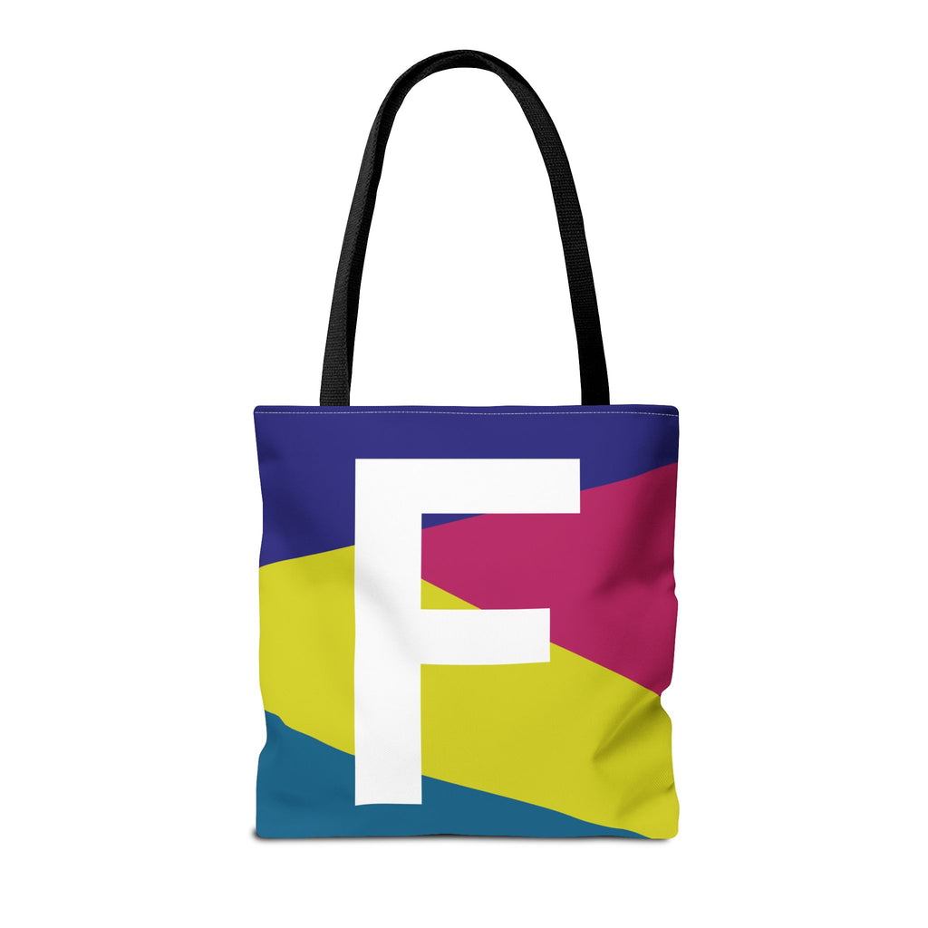 Monogram 'F' Colorblock Tote Bag — Personalized Initial F Shoulder Tote