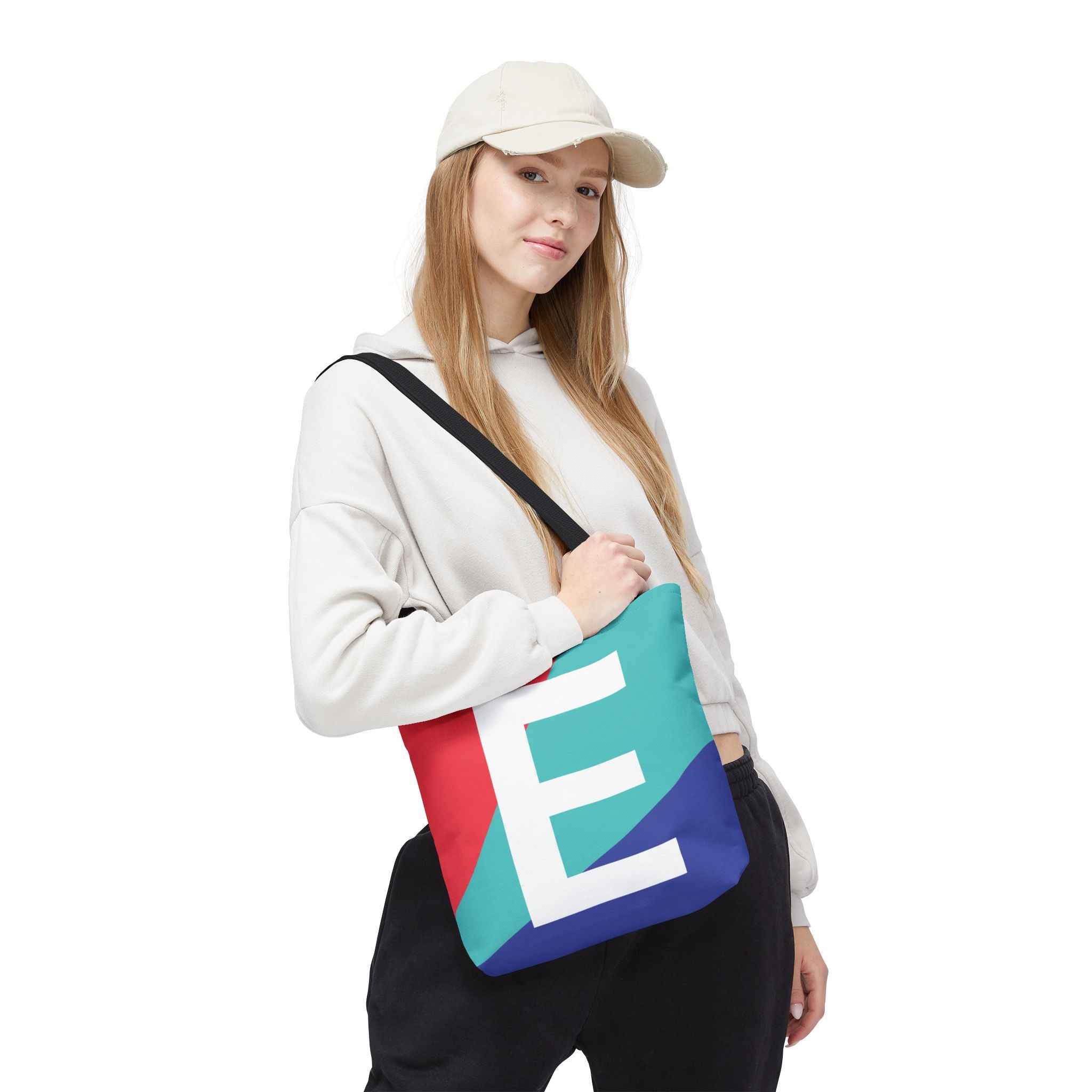 Monogram 'E' Colorblock Tote Bag — Personalized Initial E Shoulder Tote