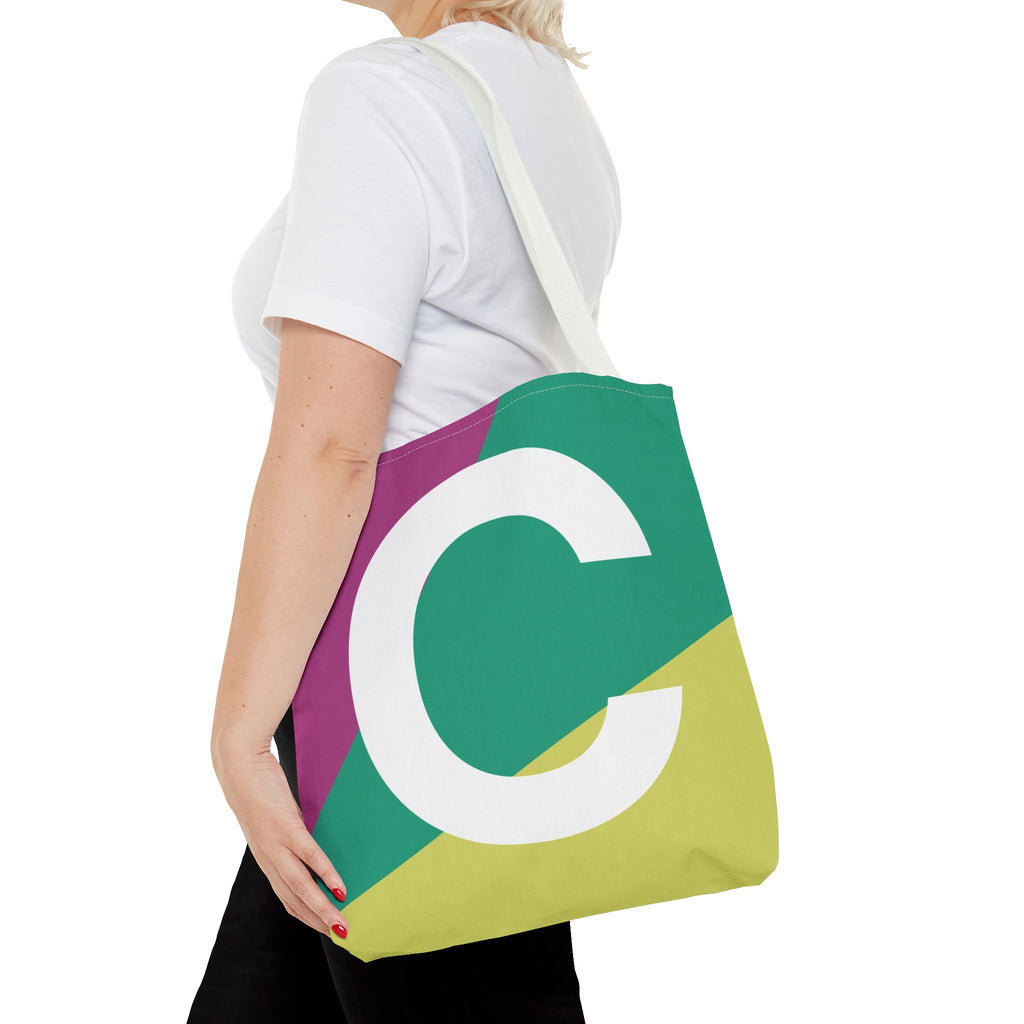 Monogram 'C' Colorblock Tote Bag — Personalized Initial C Shoulder Tote