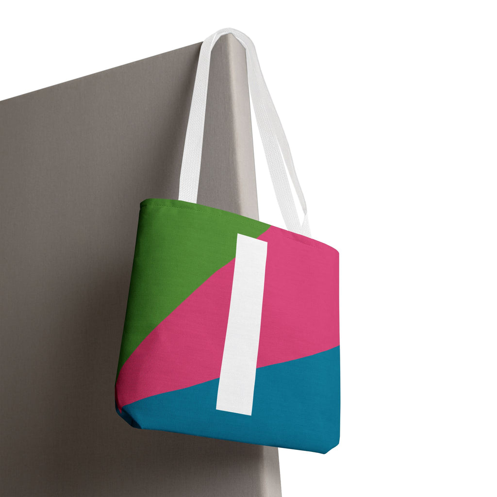 Monogram 'I' Colorblock Tote Bag — Personalized Initial I Shoulder Tote