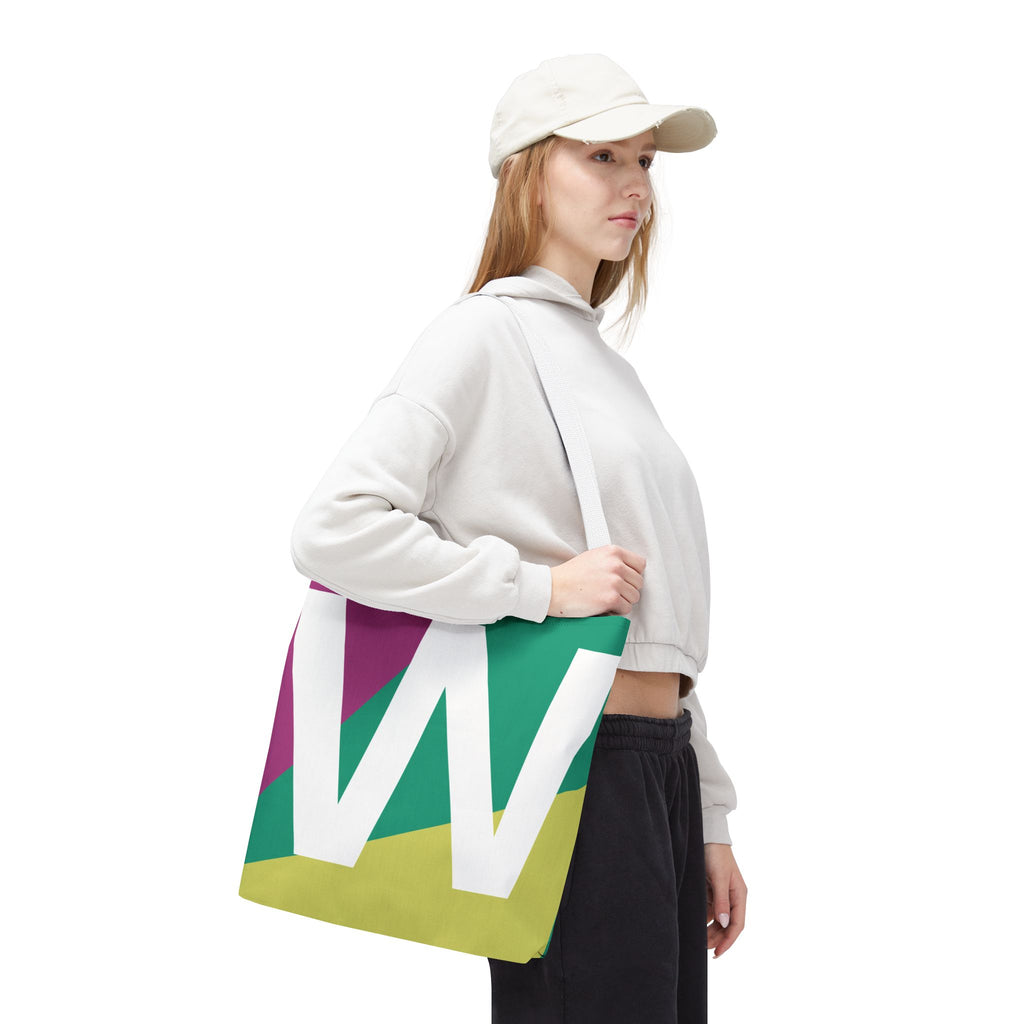 Monogram 'W' Colorblock Tote Bag — Personalized Initial W Shoulder Tote