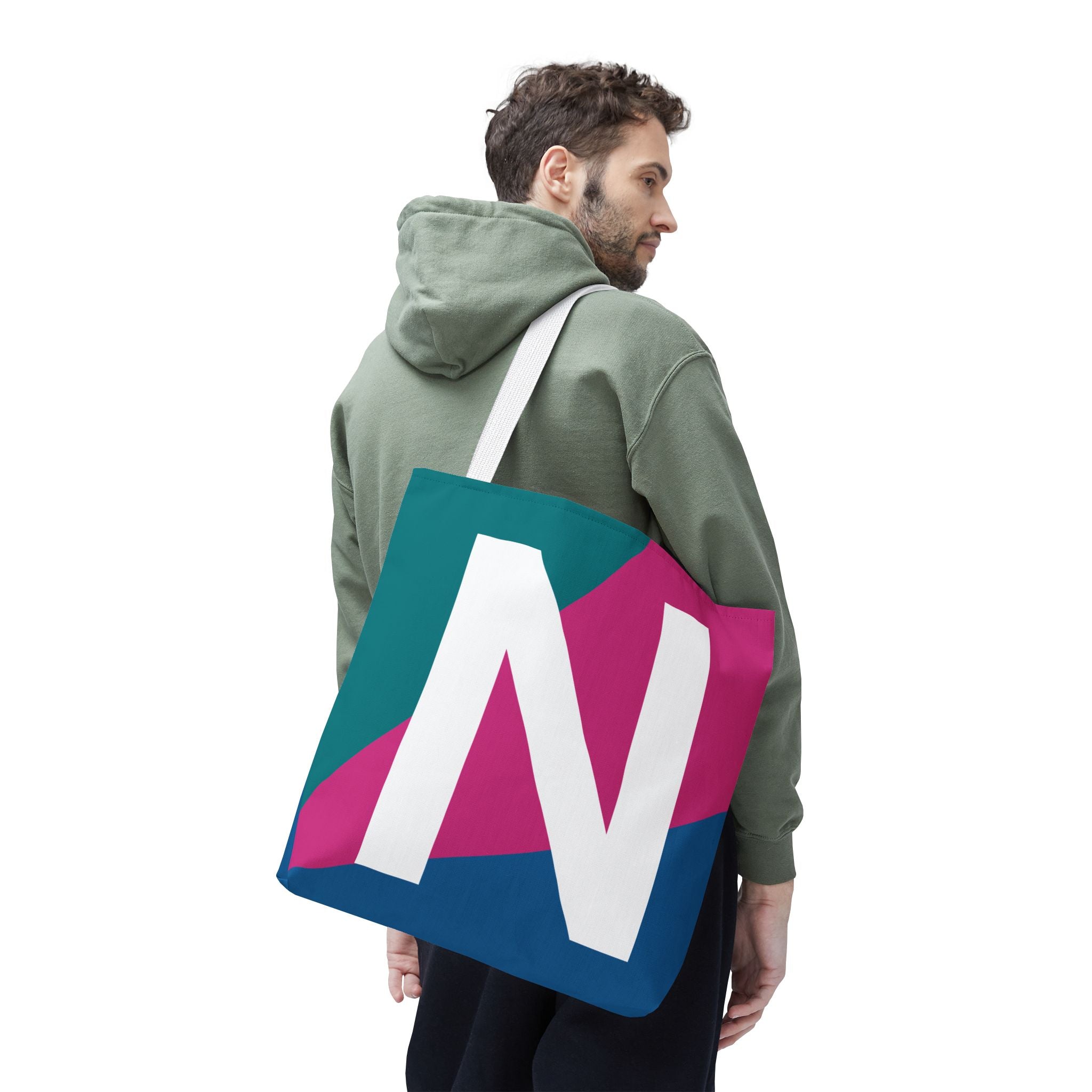 Monogram 'N' Colorblock Tote Bag — Personalized Initial N Shoulder Tote