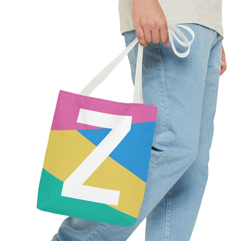 Monogram 'Z' Colorblock Tote Bag — Personalized Initial Z Shoulder Tote