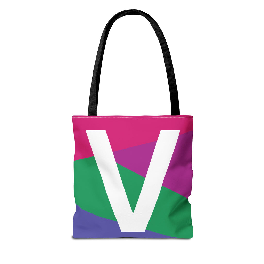 Monogram 'V' Colorblock Tote Bag — Personalized Initial V Shoulder Tote