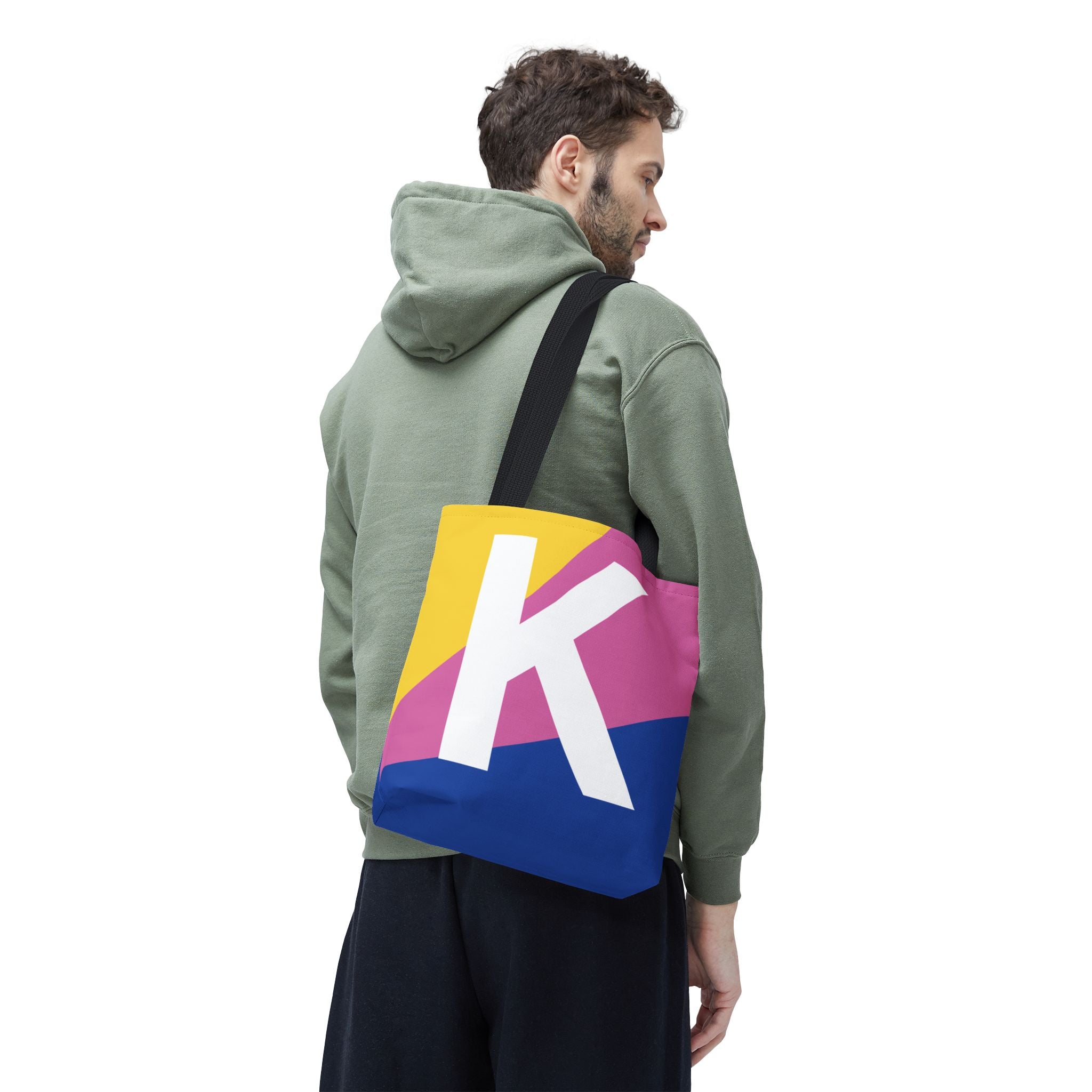 Monogram 'K' Colorblock Tote Bag — Personalized Initial K Shoulder Tote