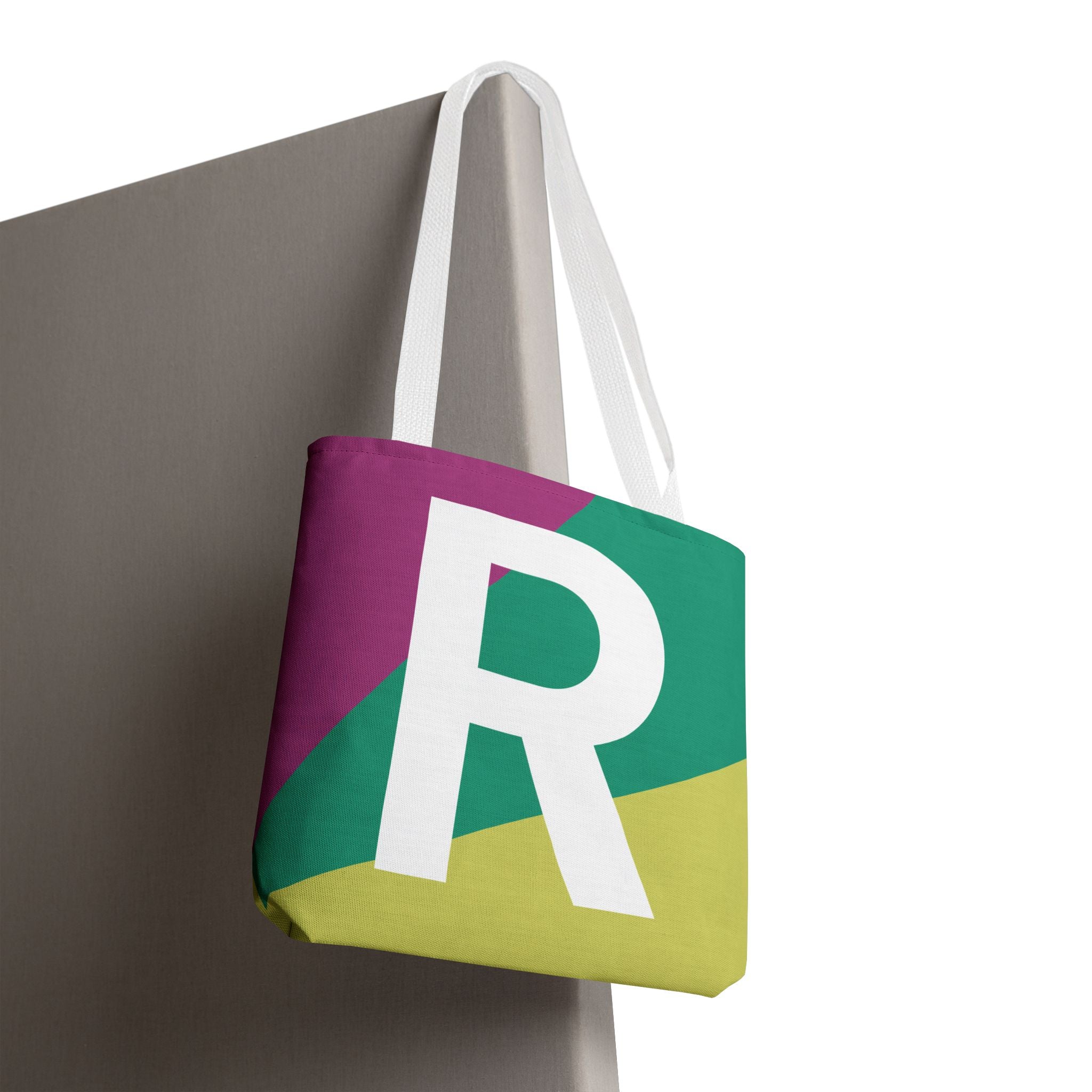Monogram 'R' Colorblock Tote Bag — Personalized Initial R Shoulder Tote