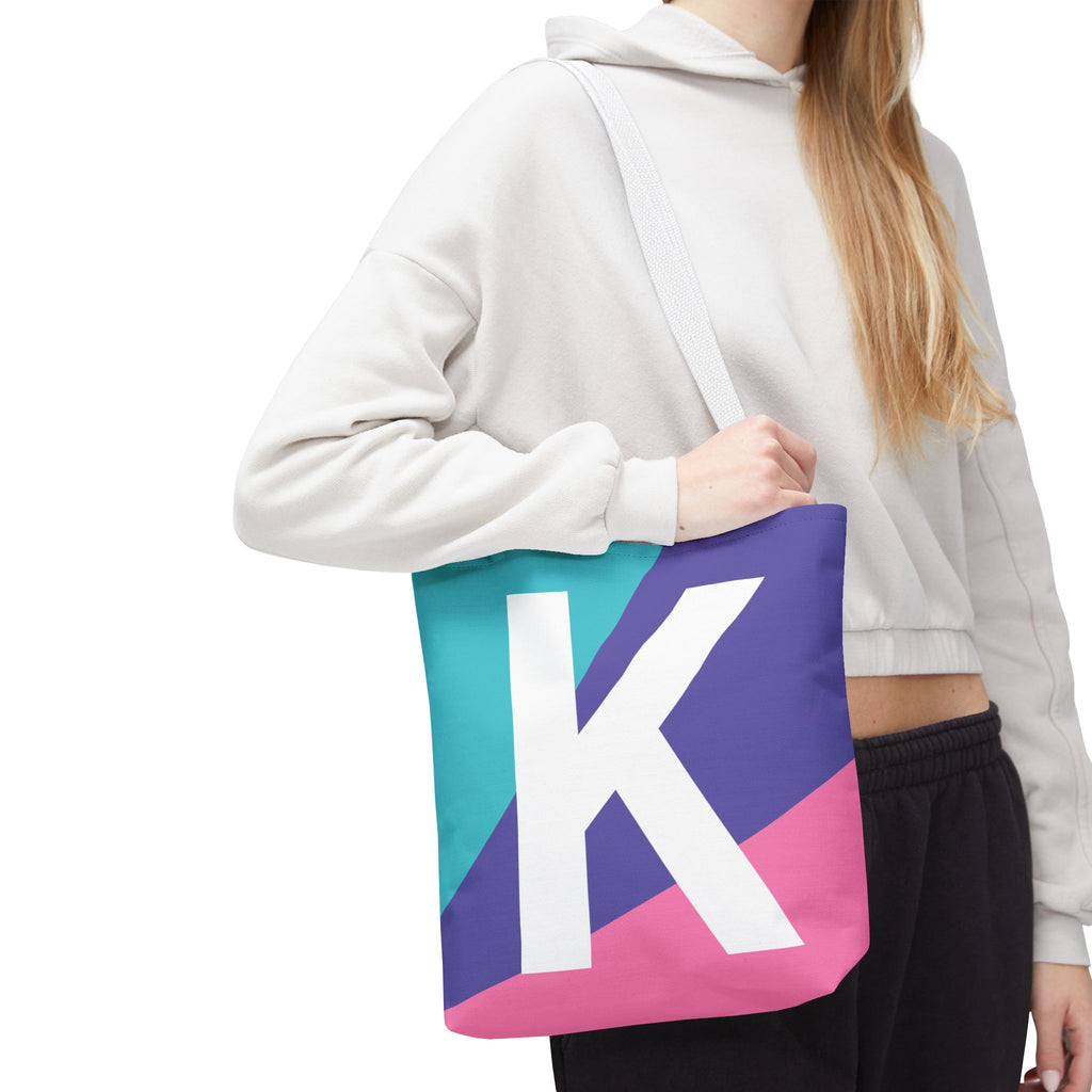 Monogram 'K' Colorblock Tote Bag — Personalized Initial K Shoulder Tote