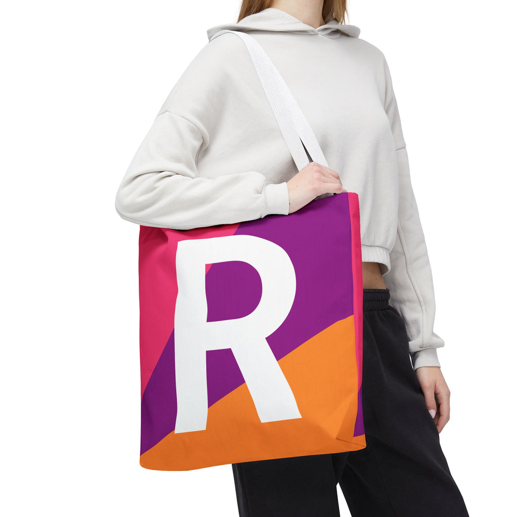 Monogram 'R' Colorblock Tote Bag — Personalized Initial R Shoulder Tote