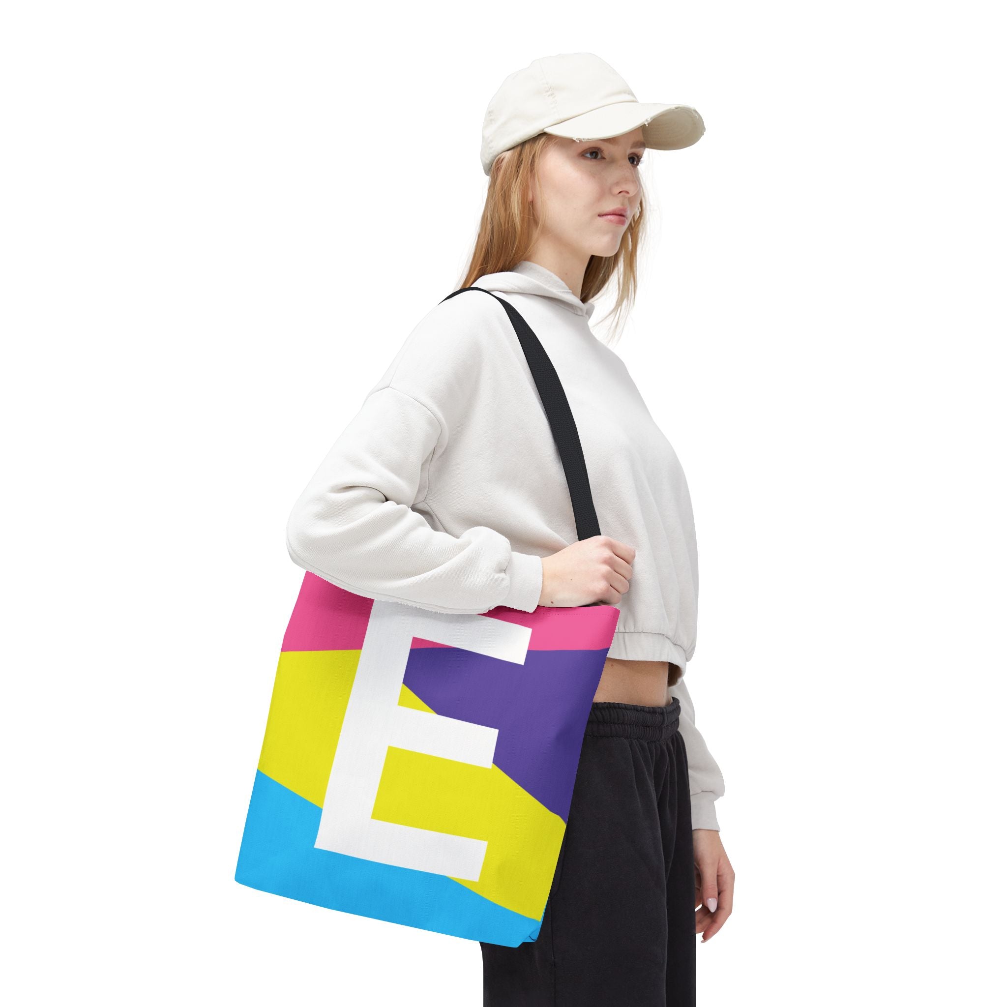 Monogram 'E' Colorblock Tote Bag — Personalized Initial E Shoulder Tote