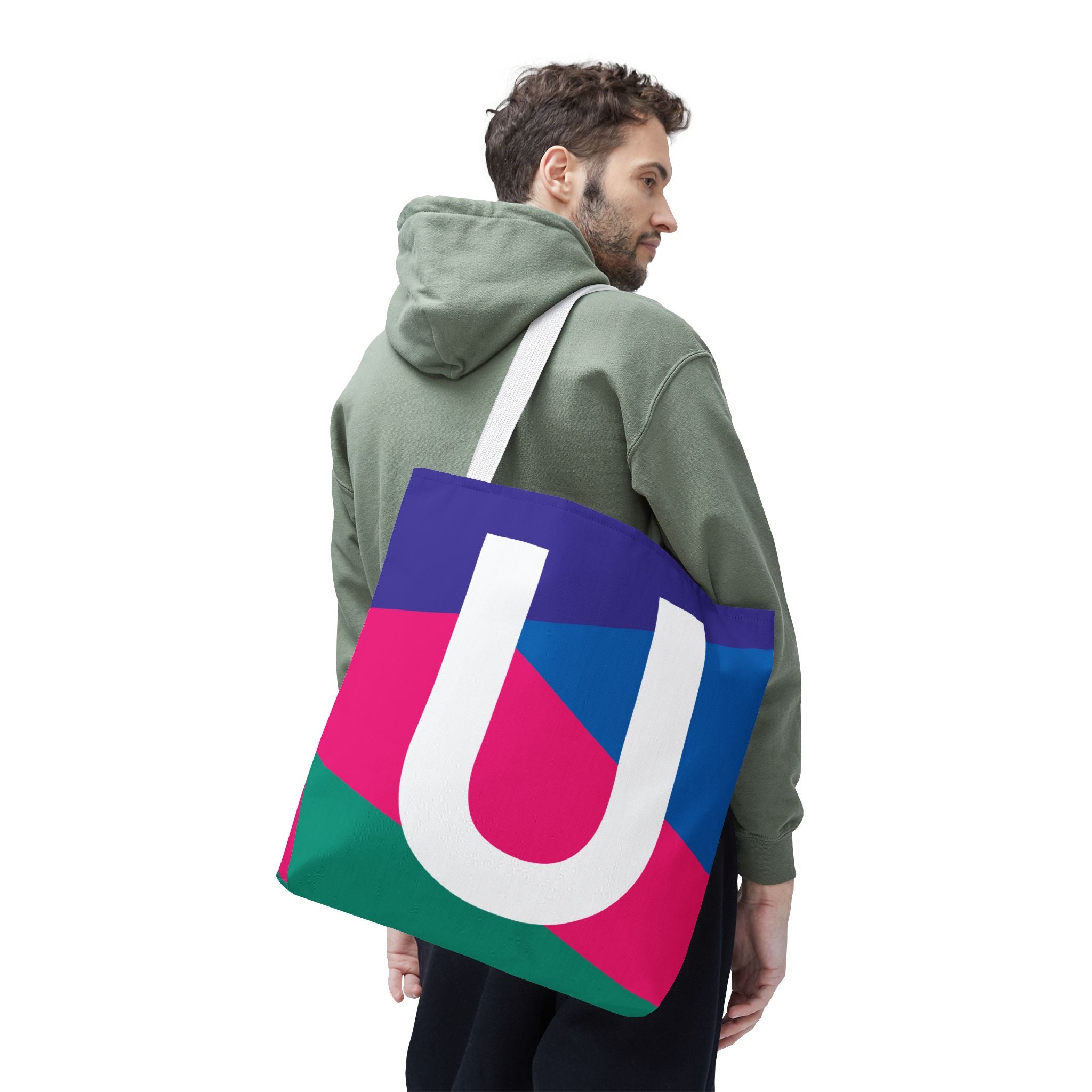 Monogram 'U' Colorblock Tote Bag — Personalized Initial U Shoulder Tote