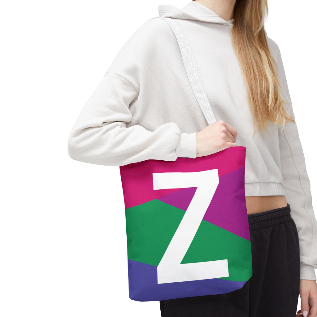 Monogram 'Z' Colorblock Tote Bag — Personalized Initial Z Shoulder Tote