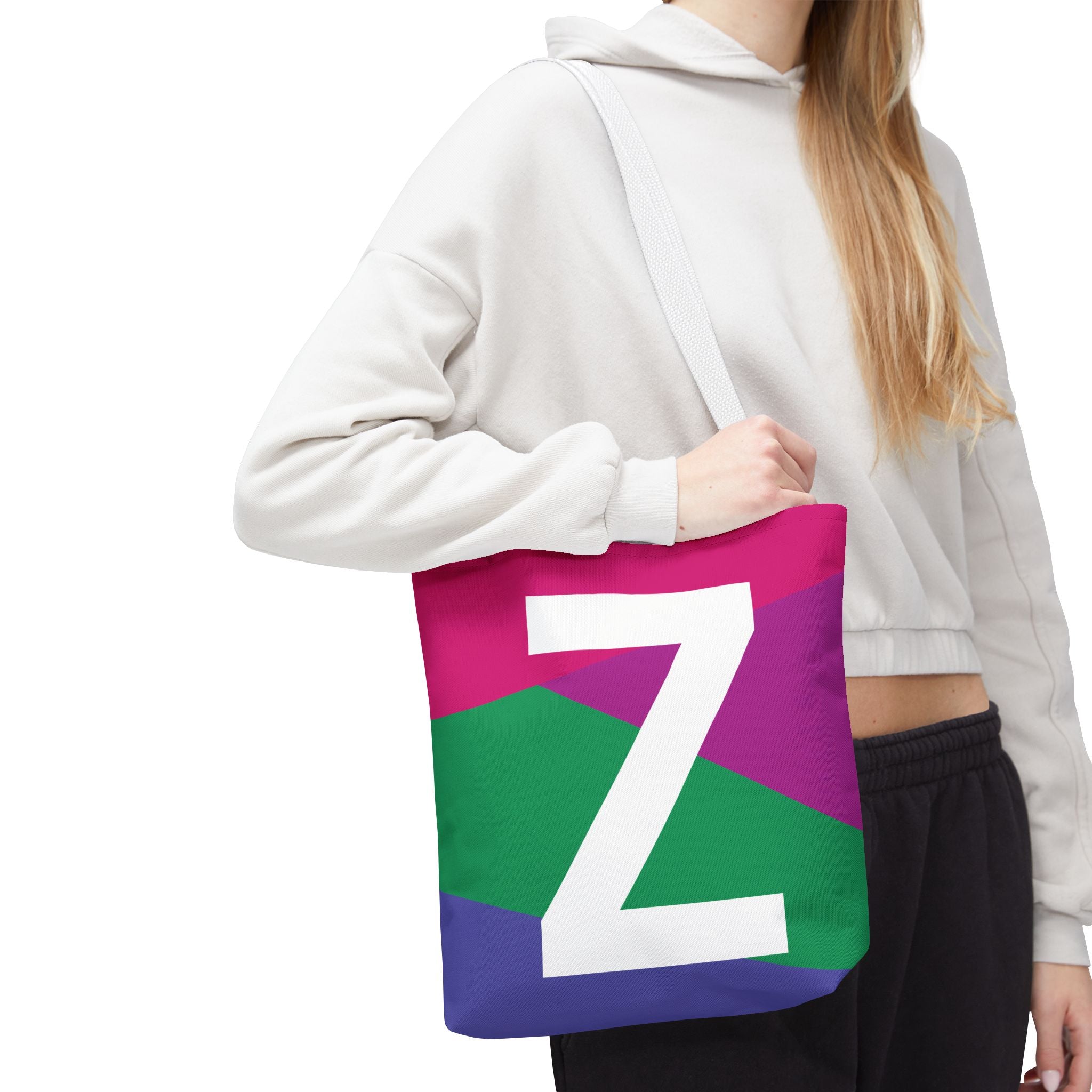 Monogram 'Z' Colorblock Tote Bag — Personalized Initial Z Shoulder Tote