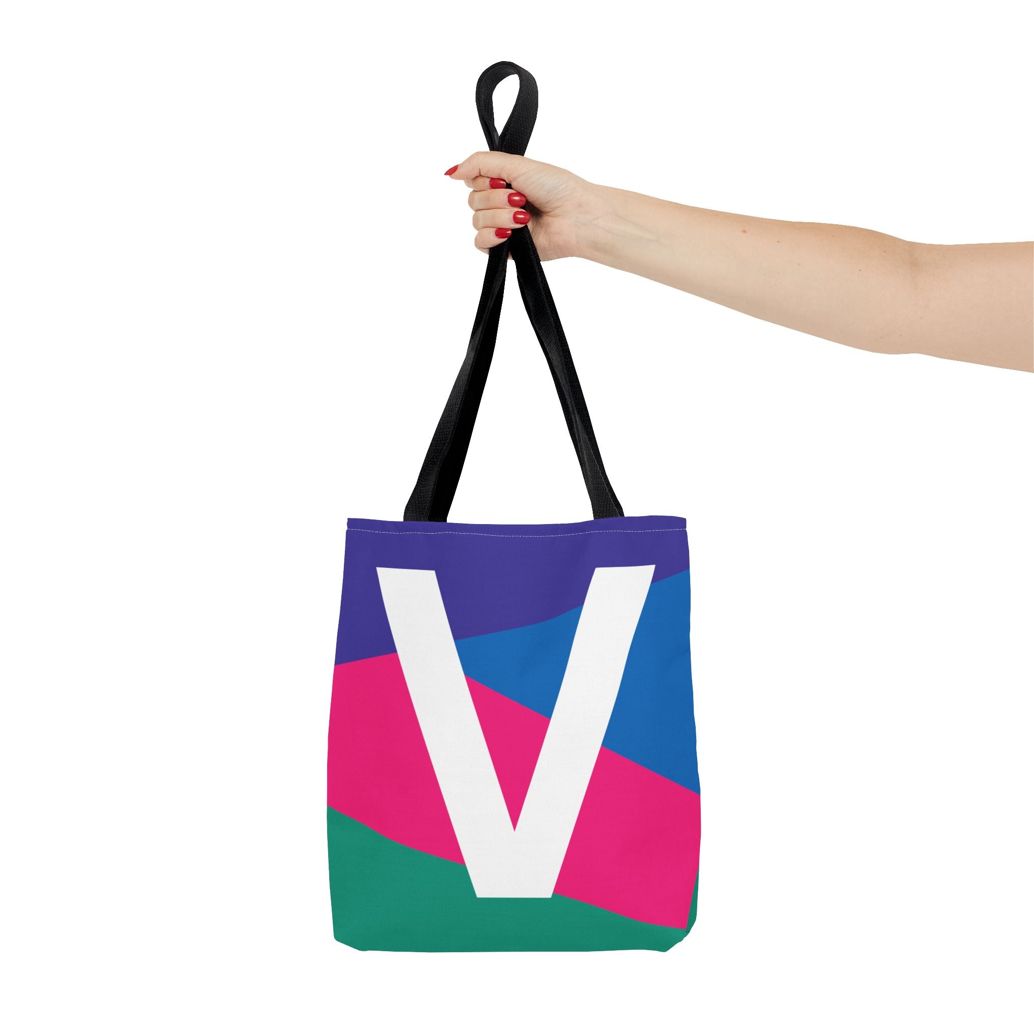 Monogram 'V' Colorblock Tote Bag — Personalized Initial V Shoulder Tote