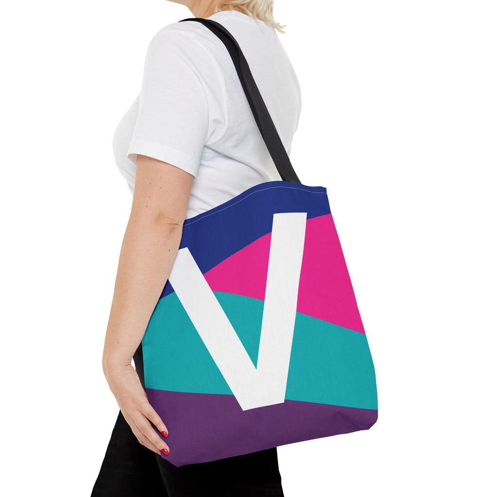 Monogram 'V' Colorblock Tote Bag — Personalized Initial V Shoulder Tote