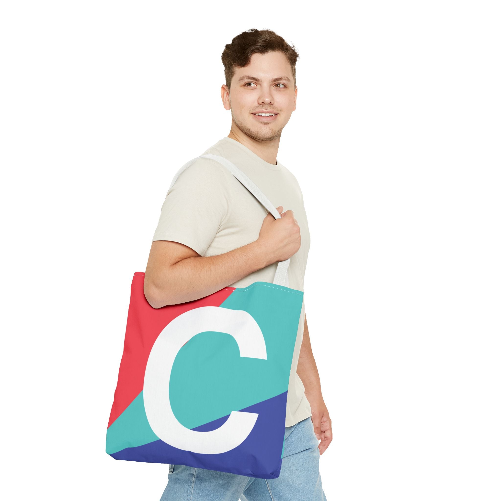 Monogram 'C' Colorblock Tote Bag — Personalized Initial C Shoulder Tote