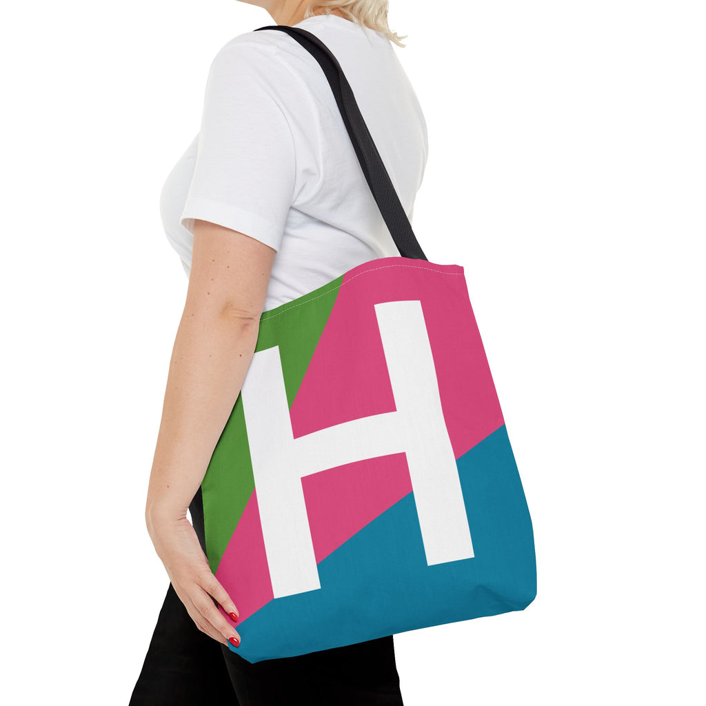 Monogram 'H' Colorblock Tote Bag — Personalized Initial H Shoulder Tote