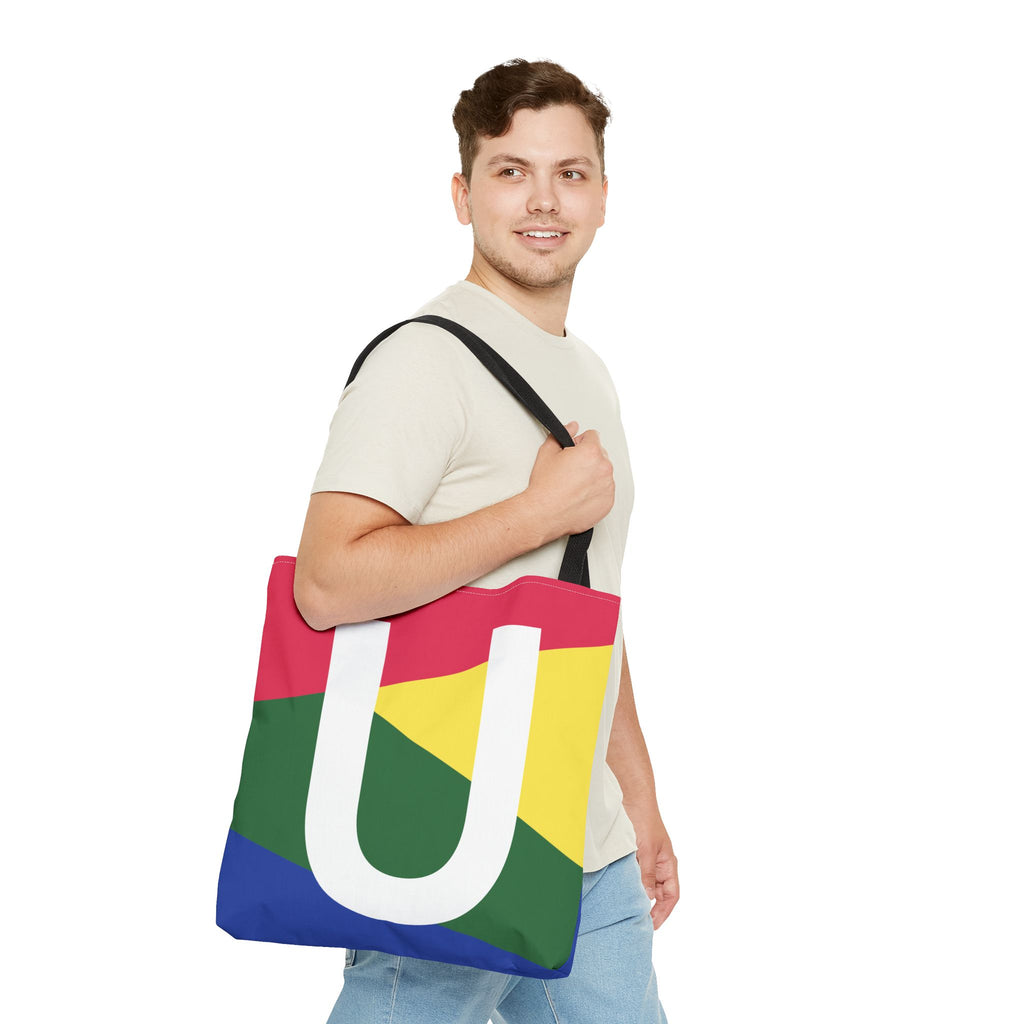 Monogram 'U' Colorblock Tote Bag — Personalized Initial U Shoulder Tote