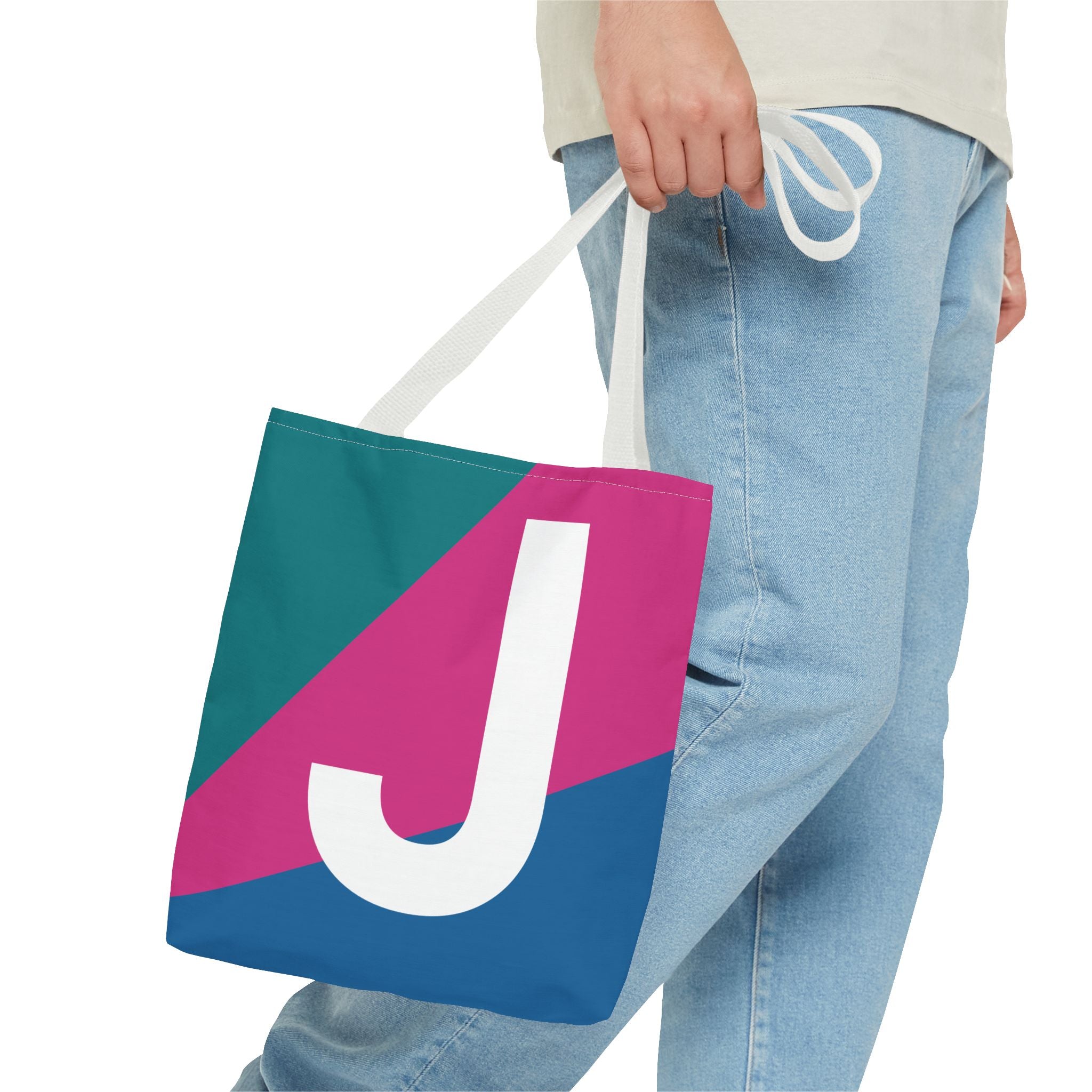 Monogram 'J' Colorblock Tote Bag — Personalized Initial J Shoulder Tote