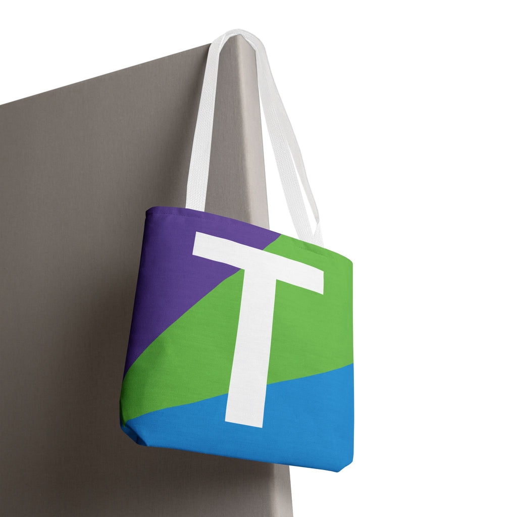 Monogram 'T' Colorblock Tote Bag — Personalized Initial T Shoulder Tote