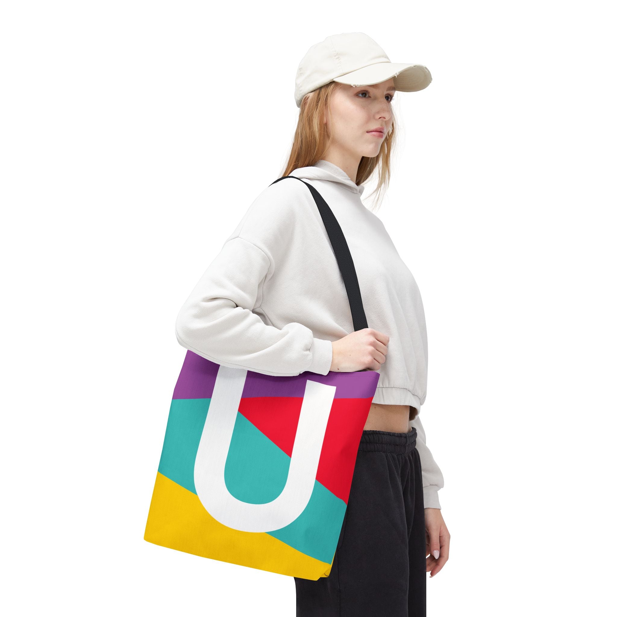 Monogram 'U' Colorblock Tote Bag — Personalized Initial U Shoulder Tote
