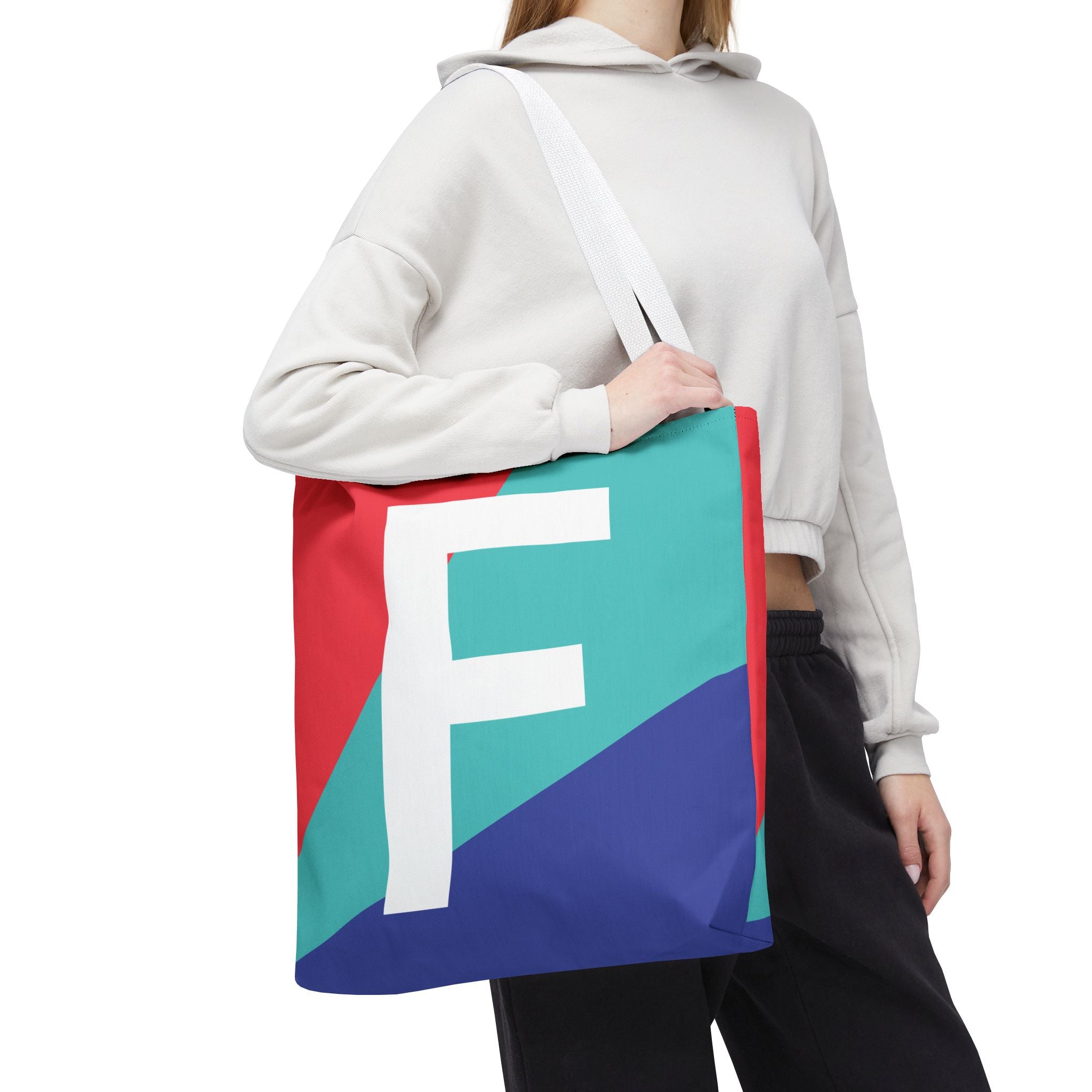 Monogram 'F' Colorblock Tote Bag — Personalized Initial F Shoulder Tote