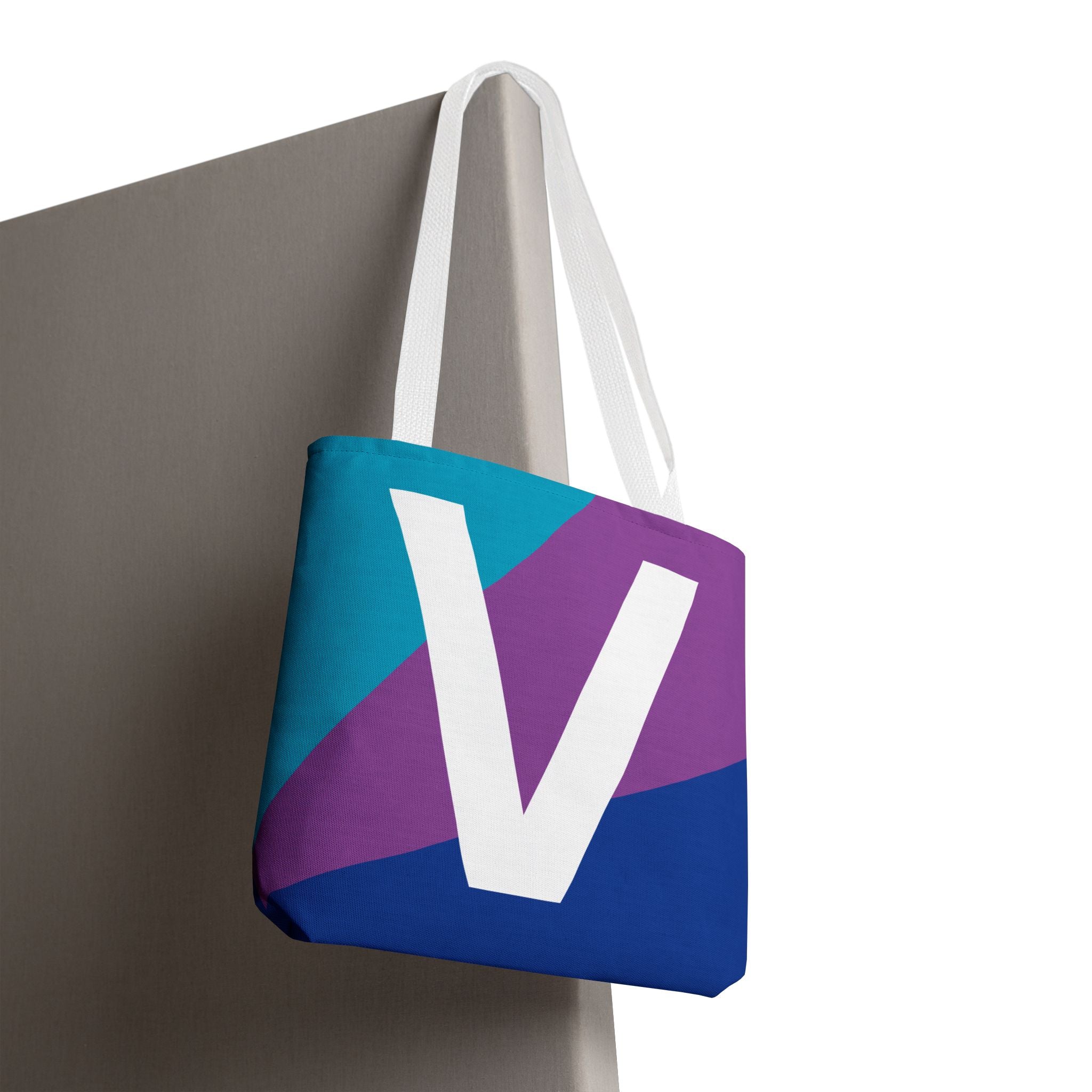 Monogram 'V' Colorblock Tote Bag — Personalized Initial V Shoulder Tote