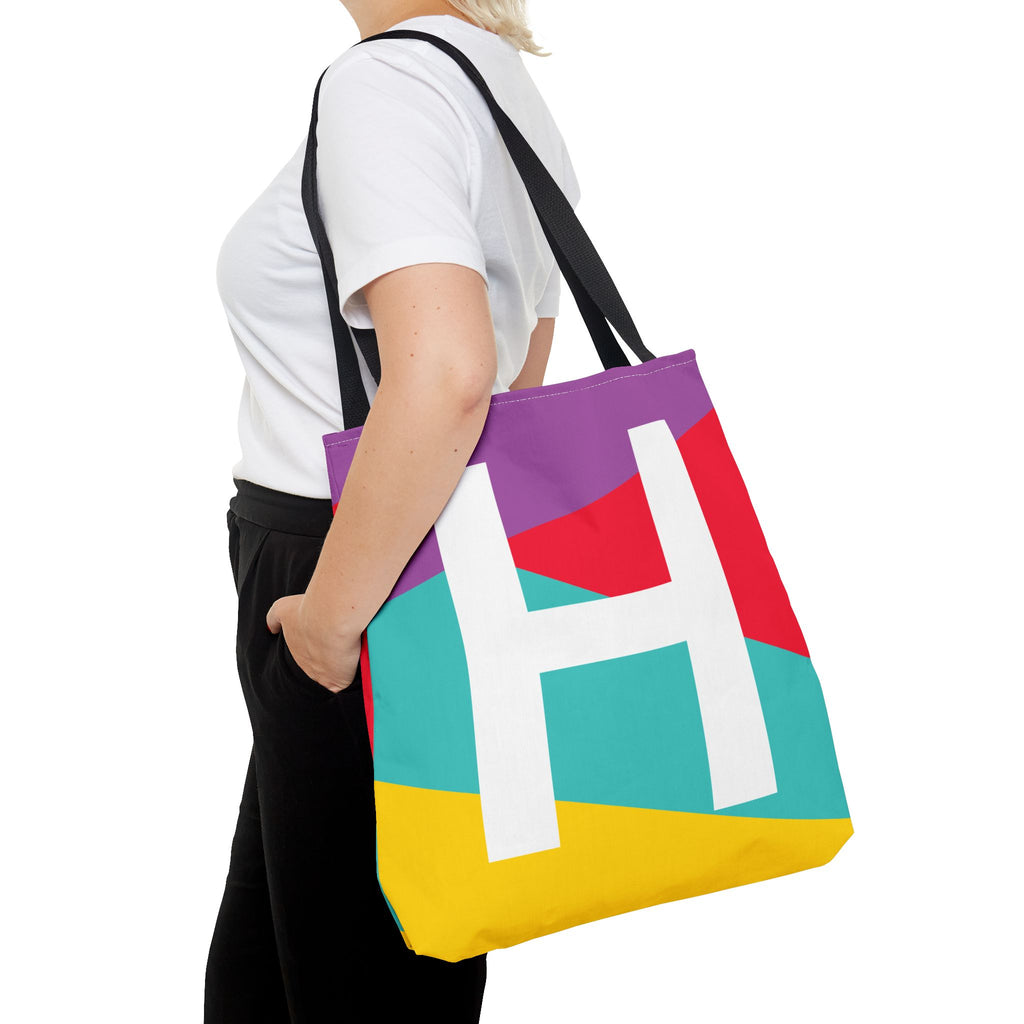 Monogram 'H' Colorblock Tote Bag — Personalized Initial H Shoulder Tote
