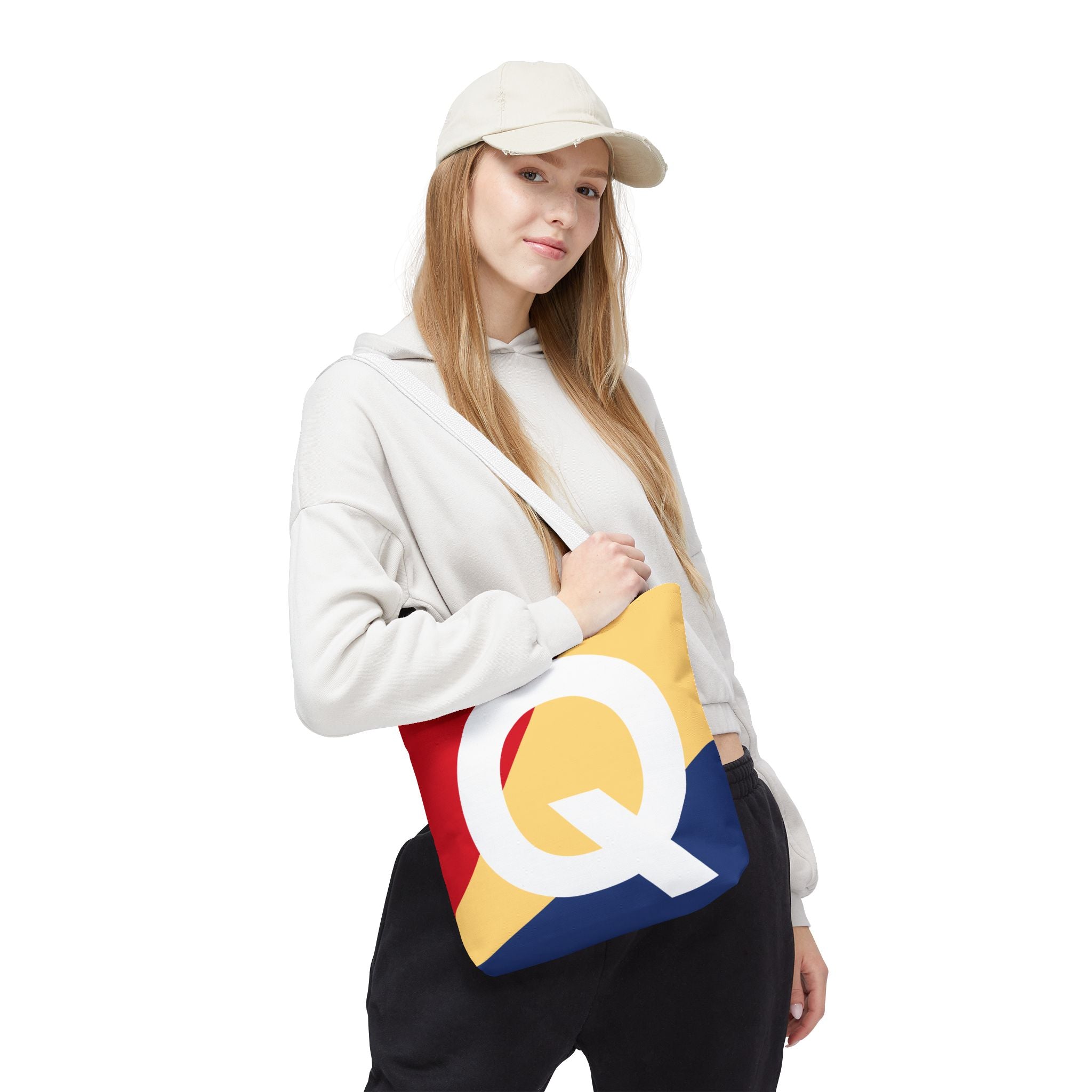Monogram 'Q' Colorblock Tote Bag — Personalized Initial Q Shoulder Tote
