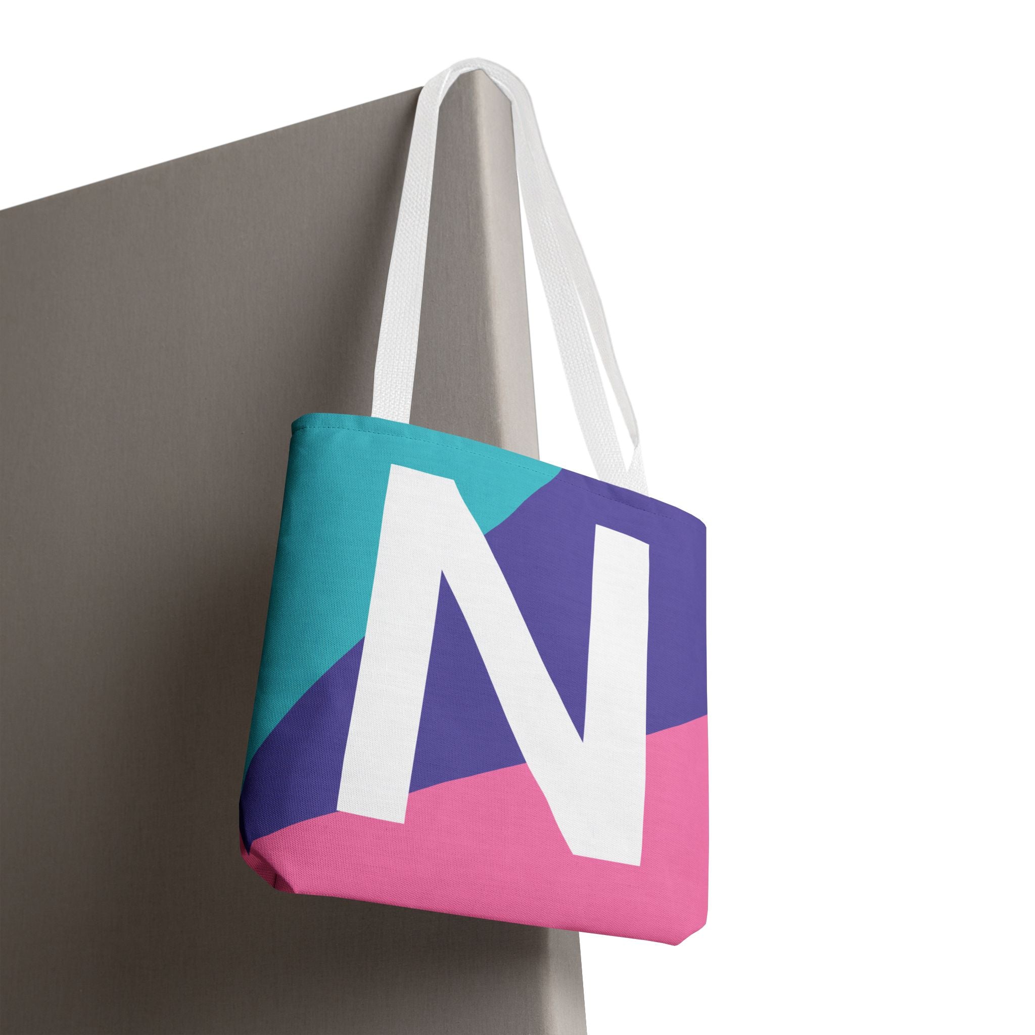 Monogram 'N' Colorblock Tote Bag — Personalized Initial N Shoulder Tote