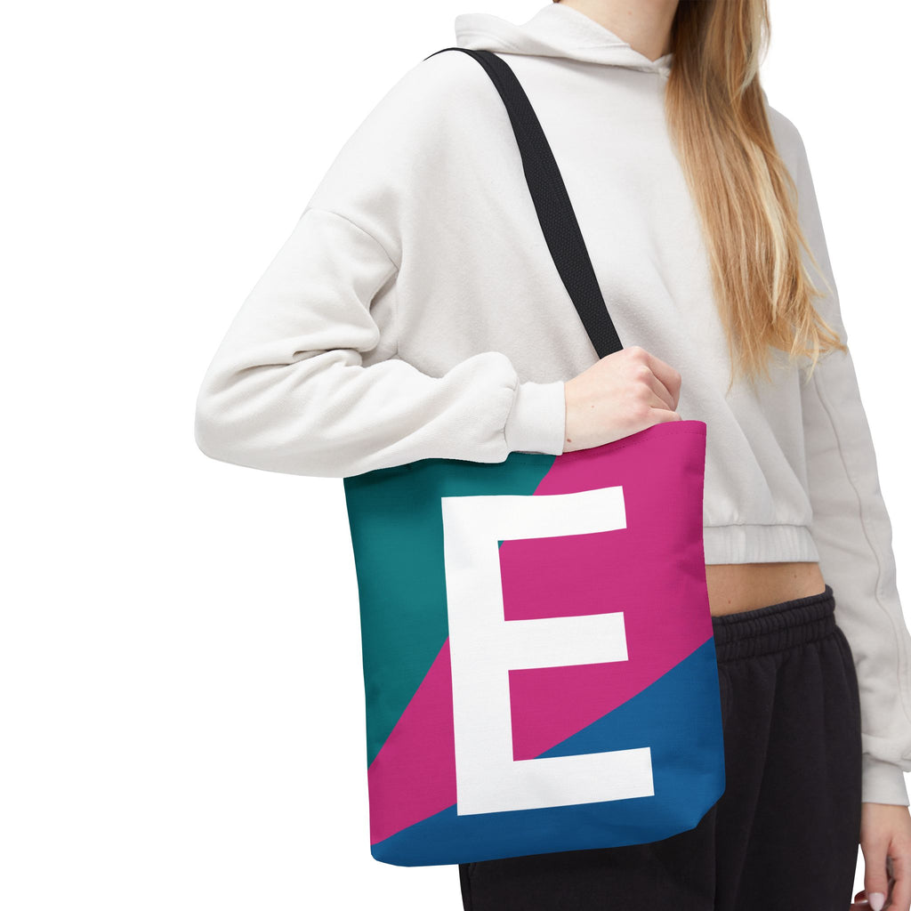 Monogram 'E' Colorblock Tote Bag — Personalized Initial E Shoulder Tote