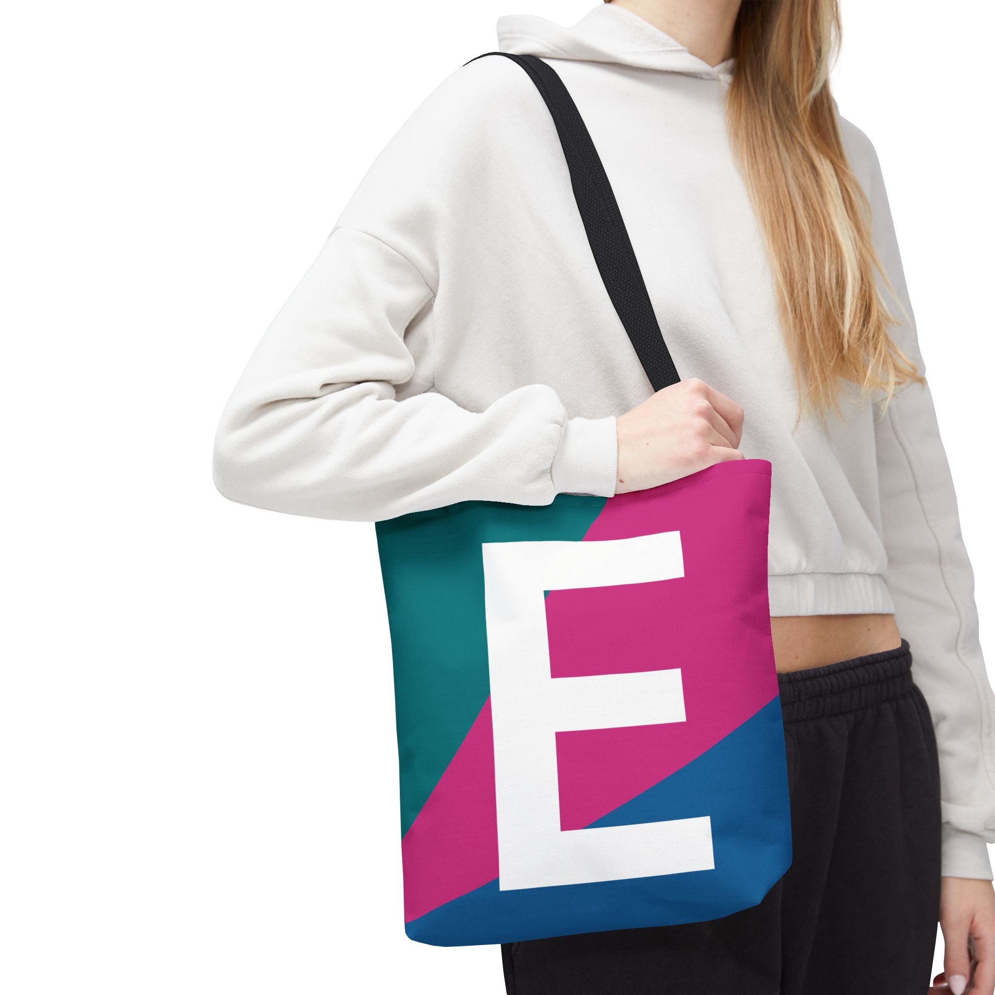 Monogram 'E' Colorblock Tote Bag — Personalized Initial E Shoulder Tote
